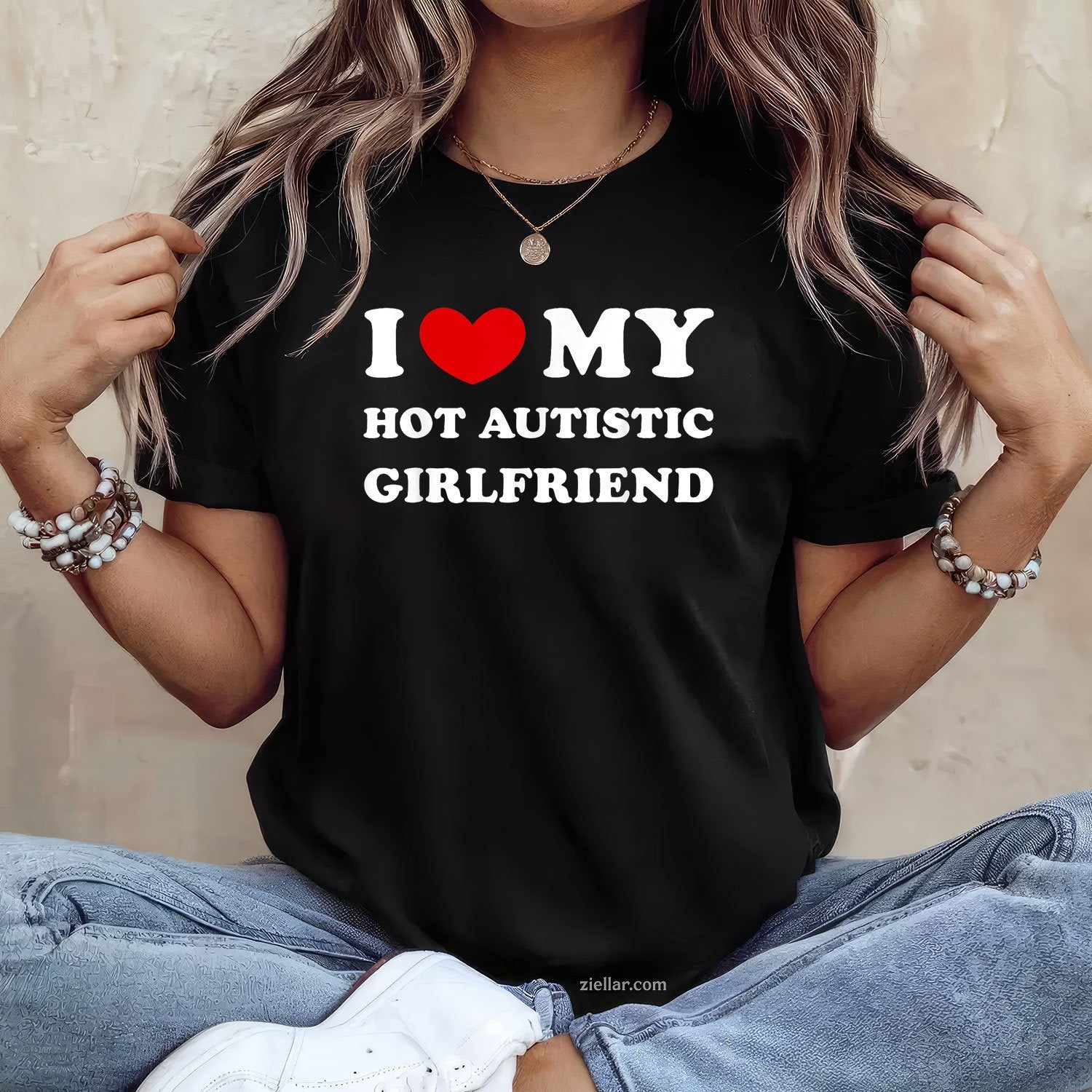 I Love My Hot Autistic Girlfriend I Heart My Autistic GF Tee and T-Shirt, Funny Relationship Gift T-Shirt for Couples and Adults