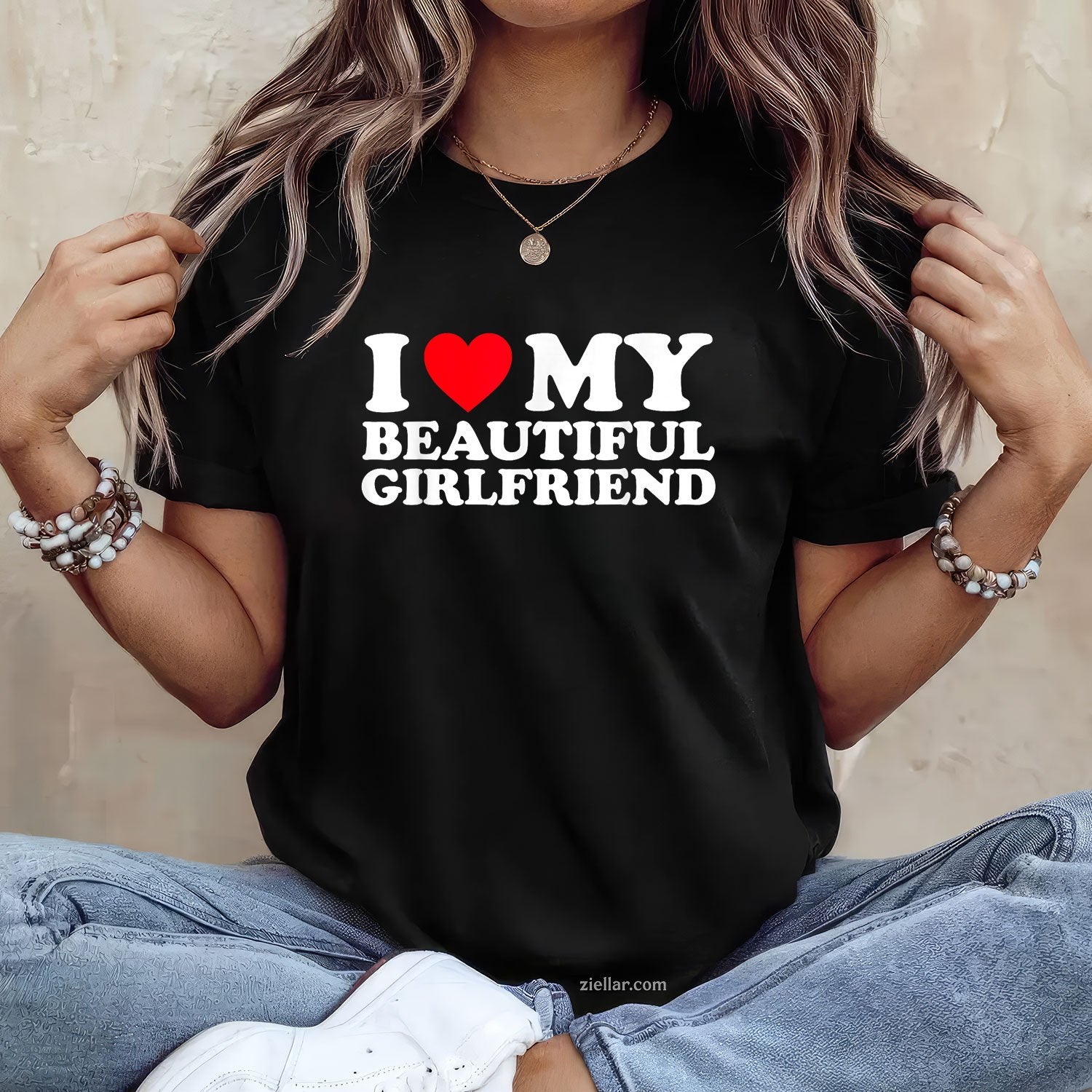 I Love My Beautiful Girlfriend Shirt I Heart My Beautiful GF Tee and T-Shirt, Funny Relationship Gift T-Shirt for Couples and Adults