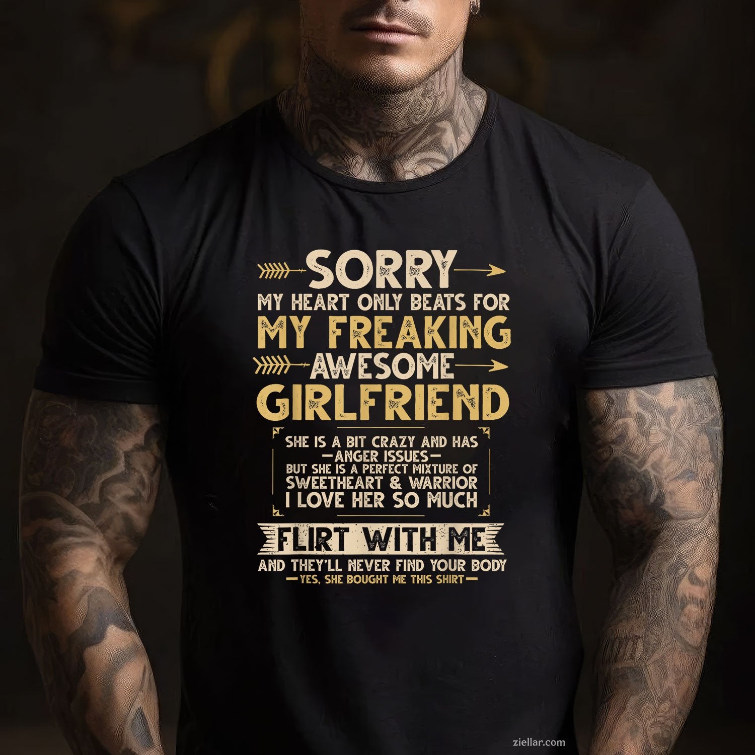 I Love My Freaking Awesome Girlfriend Shes a Bit Crazy Funny Tee and T-Shirt, Funny Relationship Gift T-Shirt for Couples and Adults