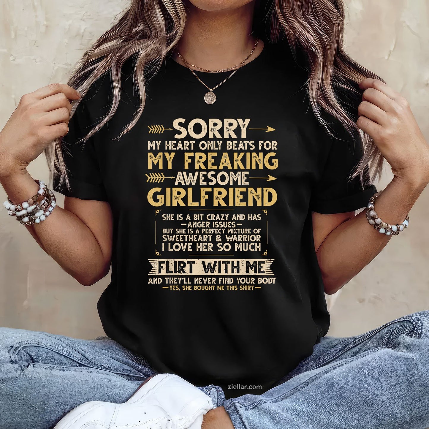 I Love My Freaking Awesome Girlfriend Shes a Bit Crazy Funny Tee and T-Shirt, Funny Relationship Gift T-Shirt for Couples and Adults