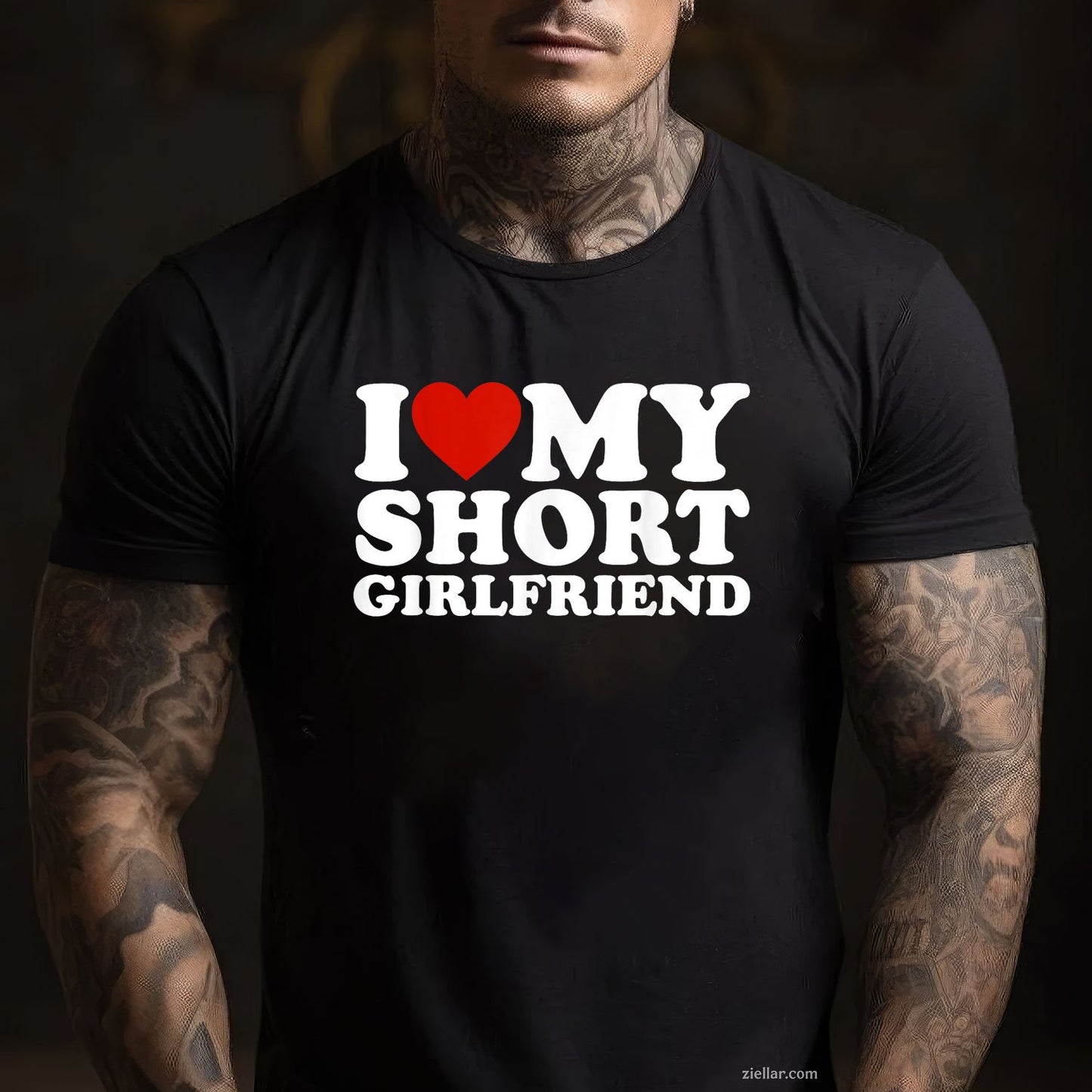 I Love My Short Girlfriend Matching Boyfriend Girlfriend Tee and T-Shirt, Funny Relationship Gift T-Shirt for Couples and Adults