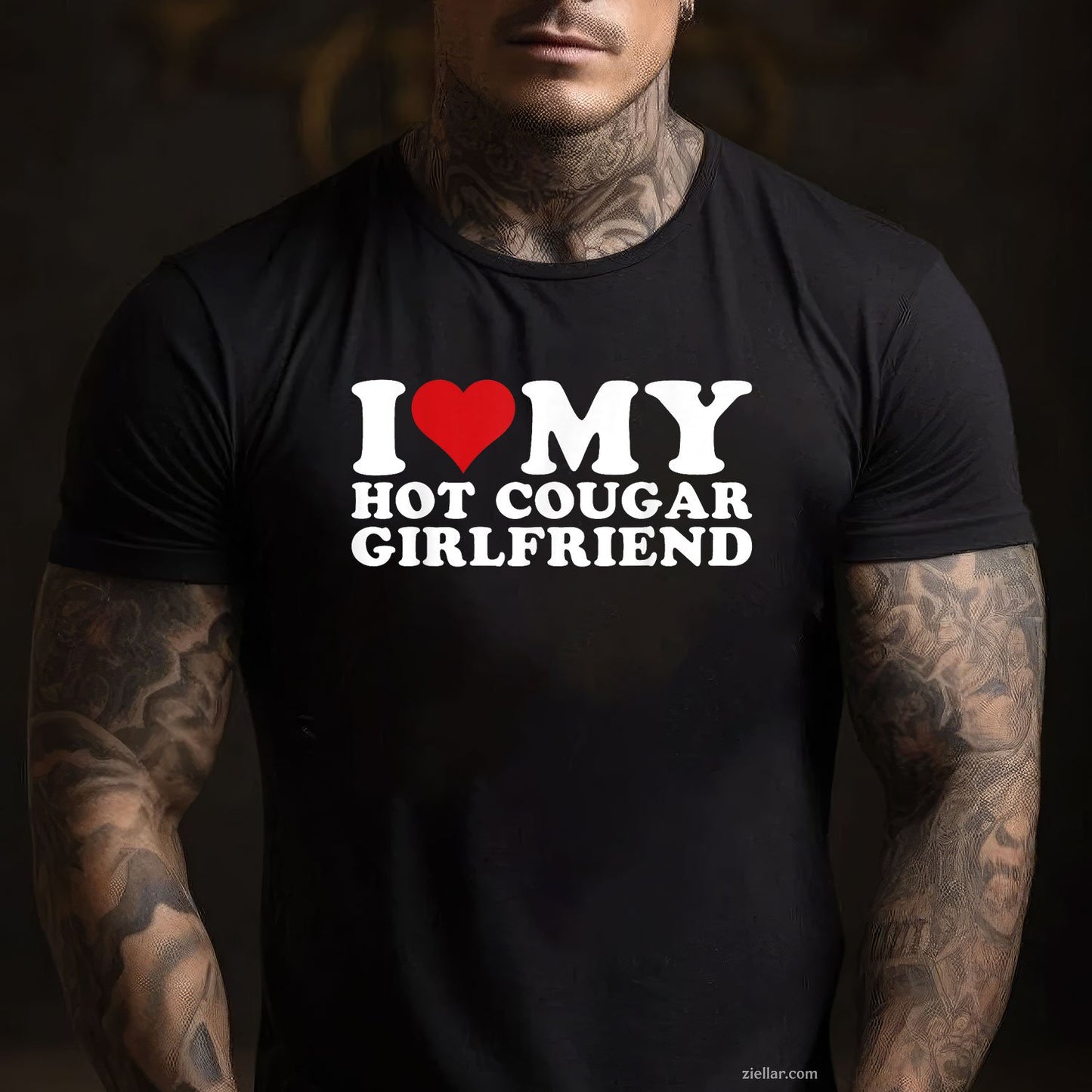 I Love My Hot Cougar Girlfriend I Heart My Hot Cougar Gf Tee and T-Shirt, Funny Relationship Gift T-Shirt for Couples and Adults