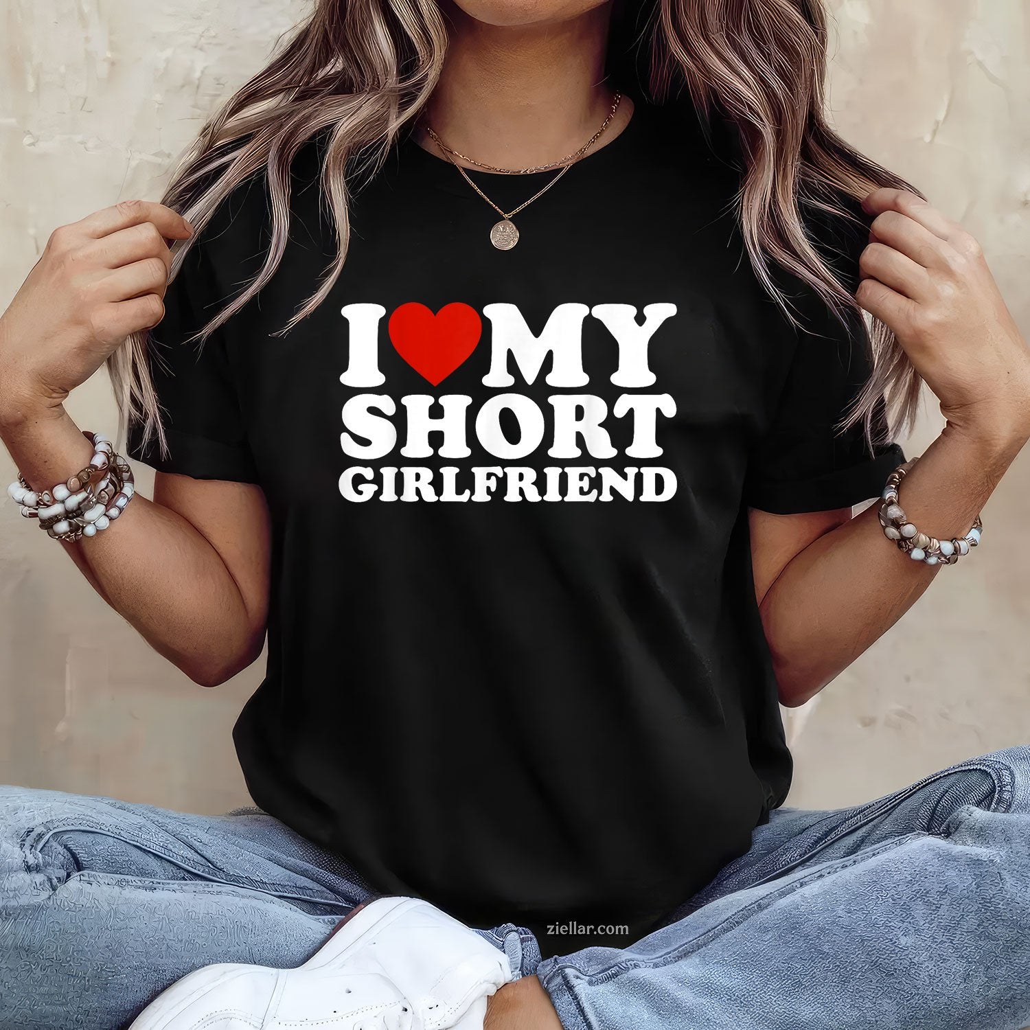 I Love My Short Girlfriend Matching Boyfriend Girlfriend Tee and T-Shirt, Funny Relationship Gift T-Shirt for Couples and Adults