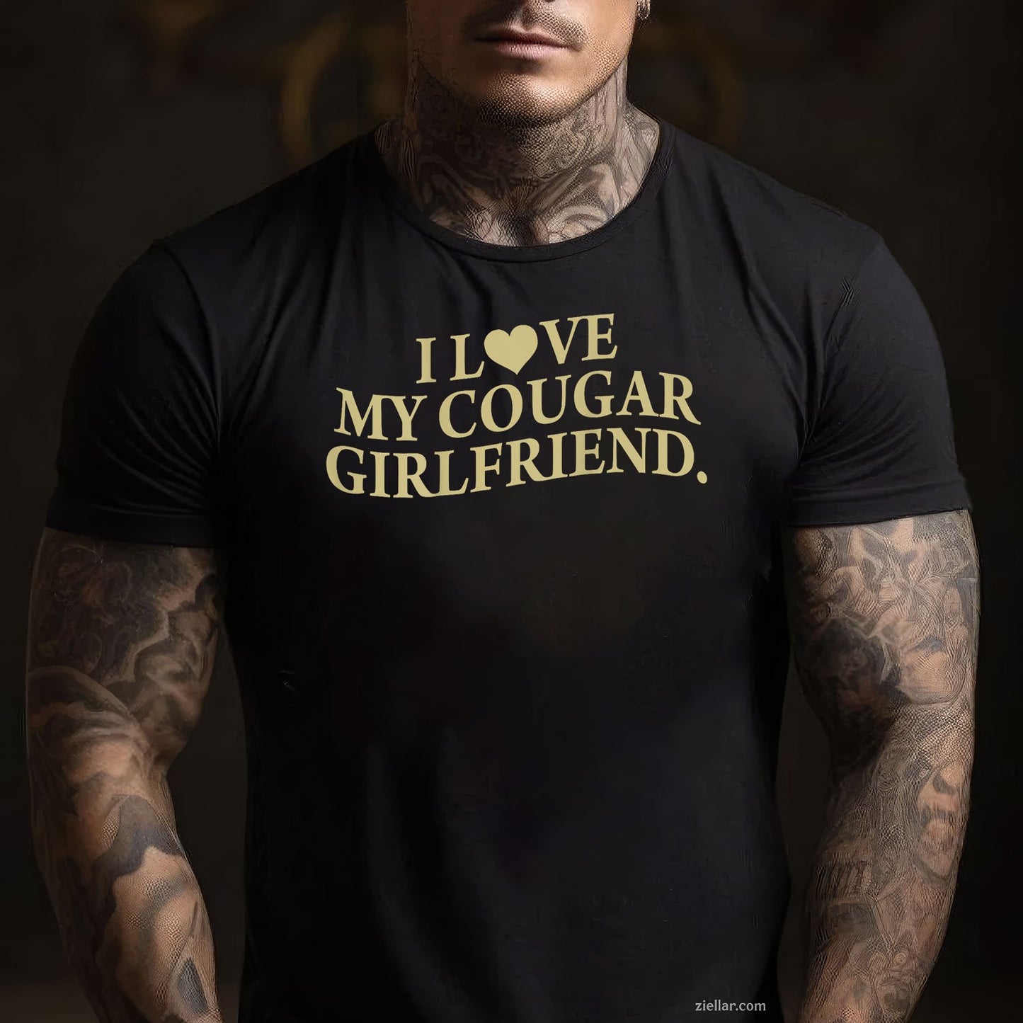 I Love My Cougar Girlfriend Back Print Boyfriend Saying GF Tee and T-Shirt, Funny Relationship Gift T-Shirt for Couples and Adults