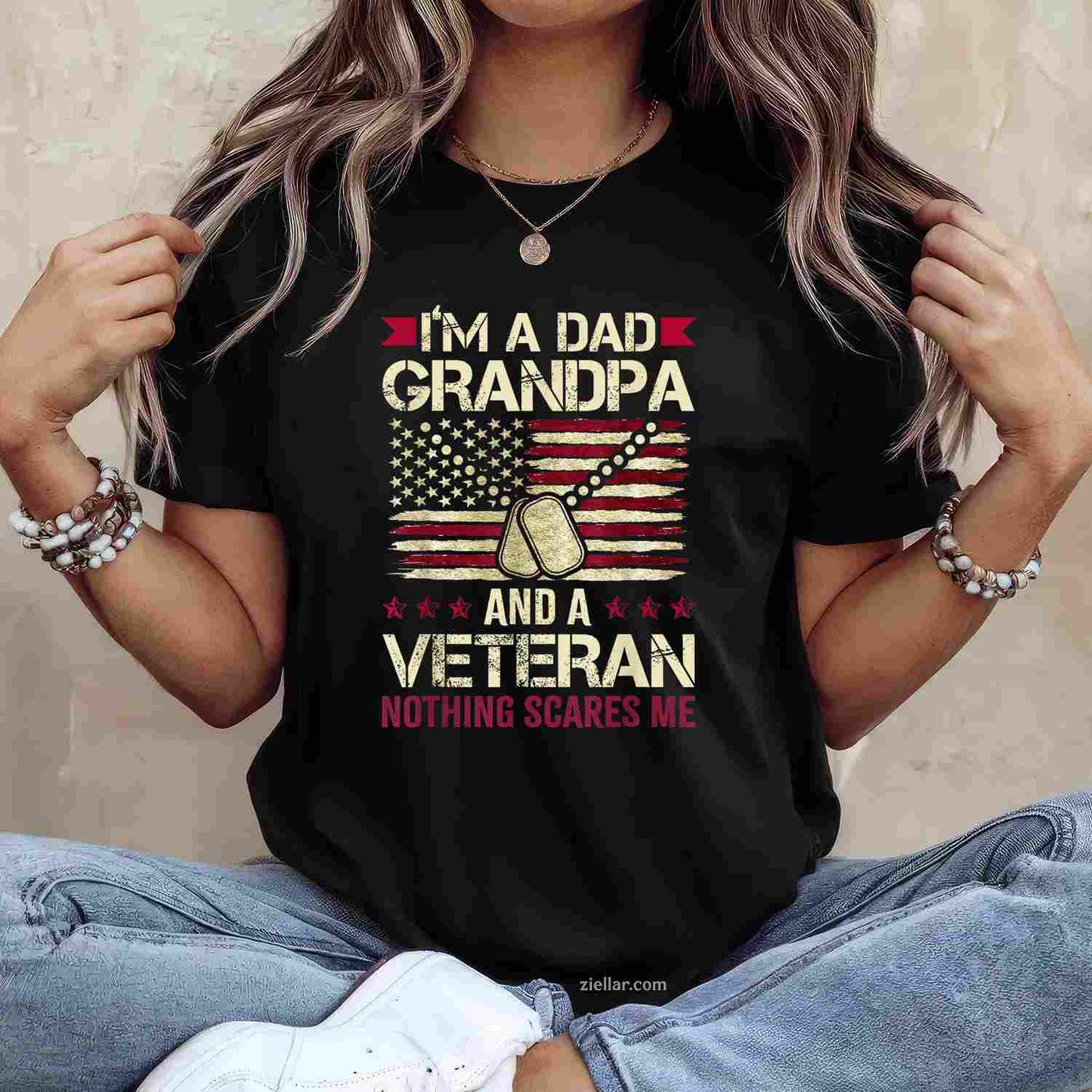 I'M A Dad Grandpa And A Veteran Nothing Scares Me T-Shirt And Tee For Men