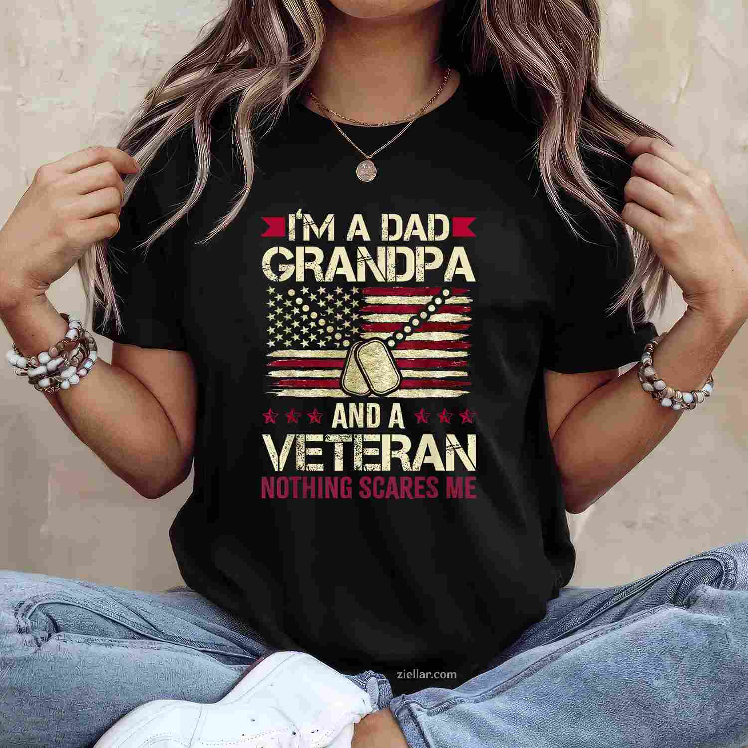 I'M A Dad Grandpa And A Veteran Nothing Scares Me T-Shirt And Tee For Men