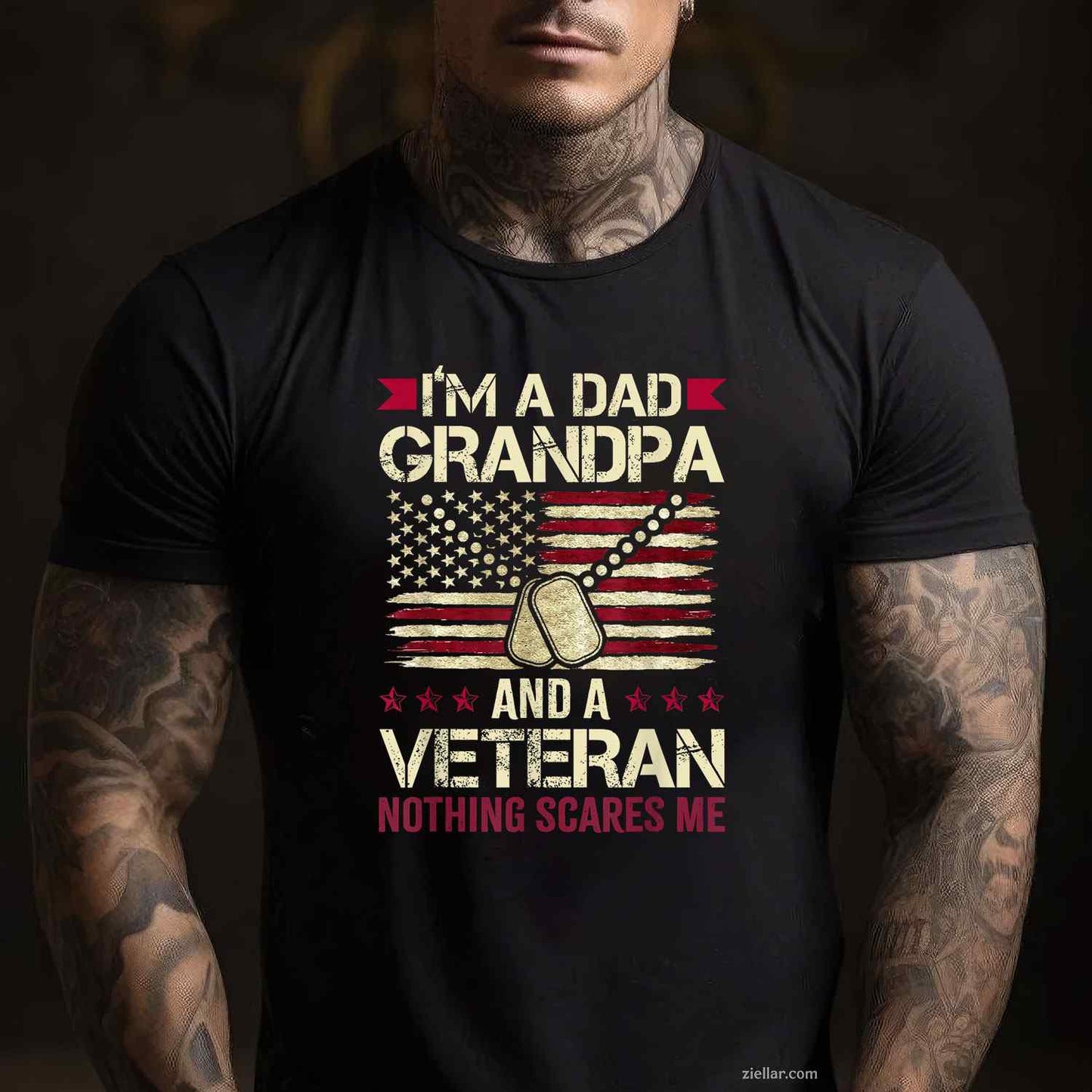 I'M A Dad Grandpa And A Veteran Nothing Scares Me T-Shirt And Tee For Men