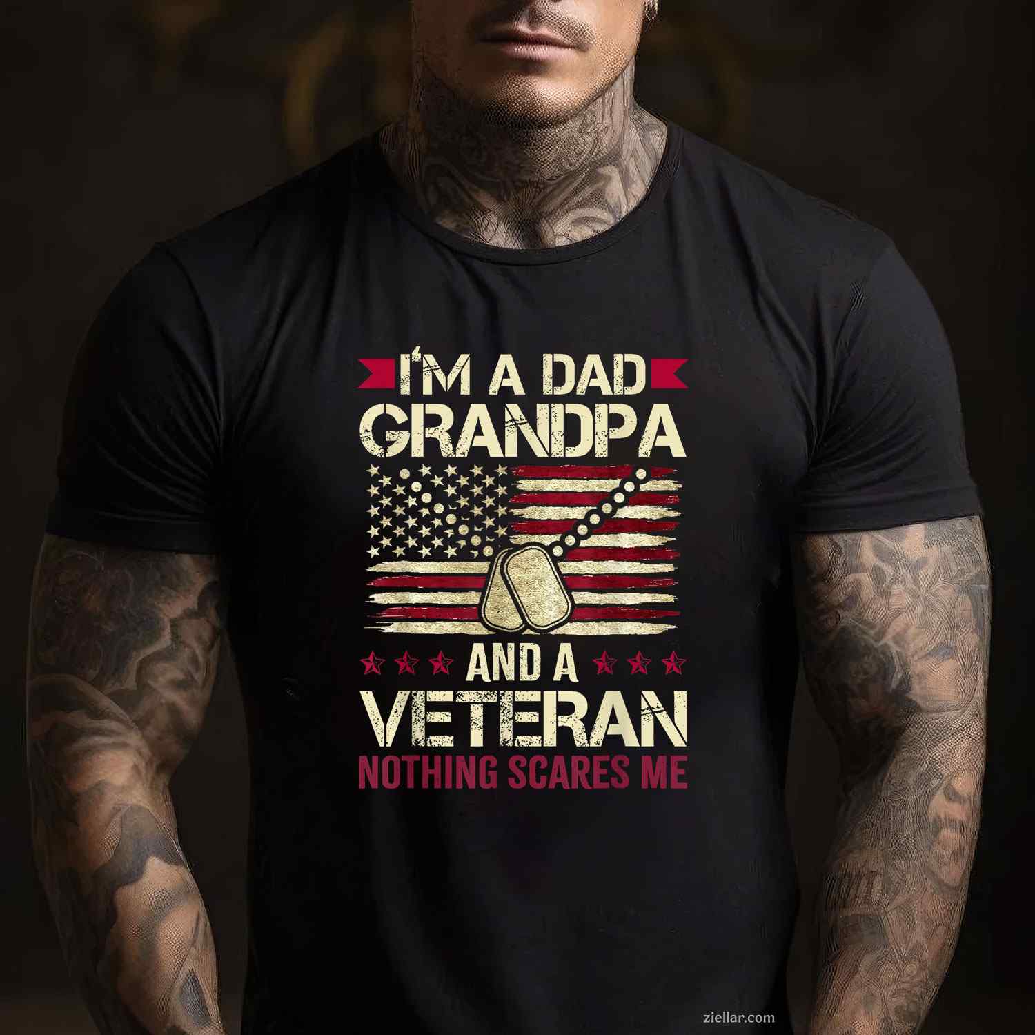 I'M A Dad Grandpa And A Veteran Nothing Scares Me T-Shirt And Tee For Men