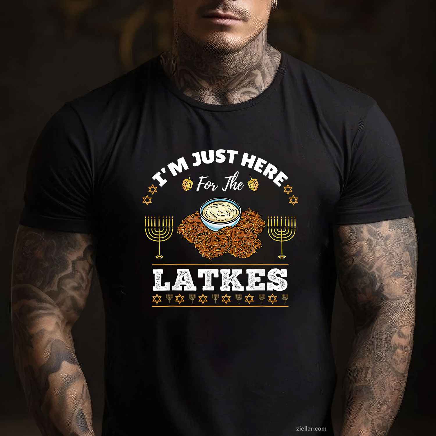 I'M Just Here For The Latkes Chanukah Hanukkah T-Shirt_ Funny Jewish Food Holiday Tee For Men And Women