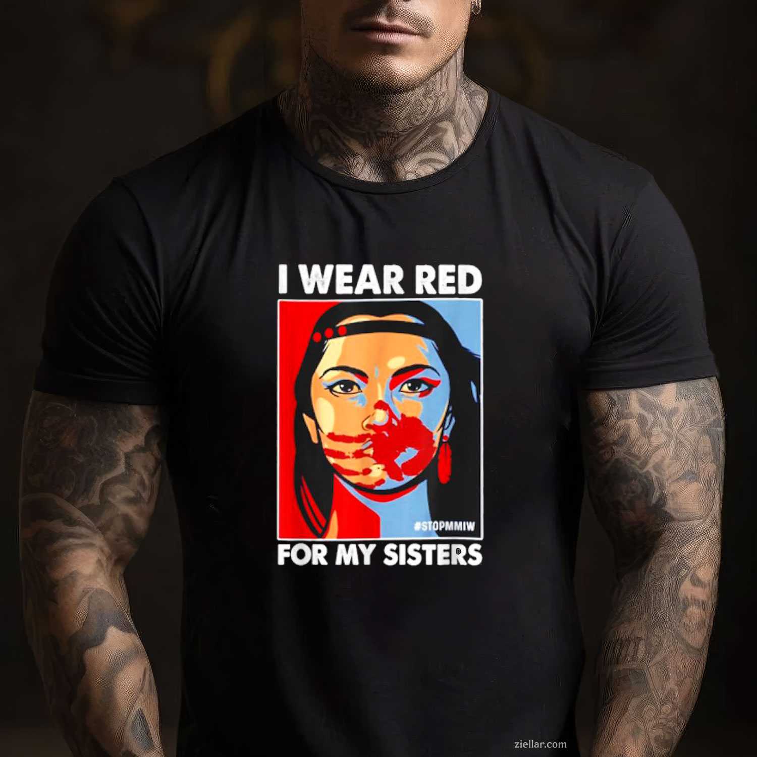 I Wear Red For My Sister, A Native American Stop Mmiw T-Shirt And Tee For Adults