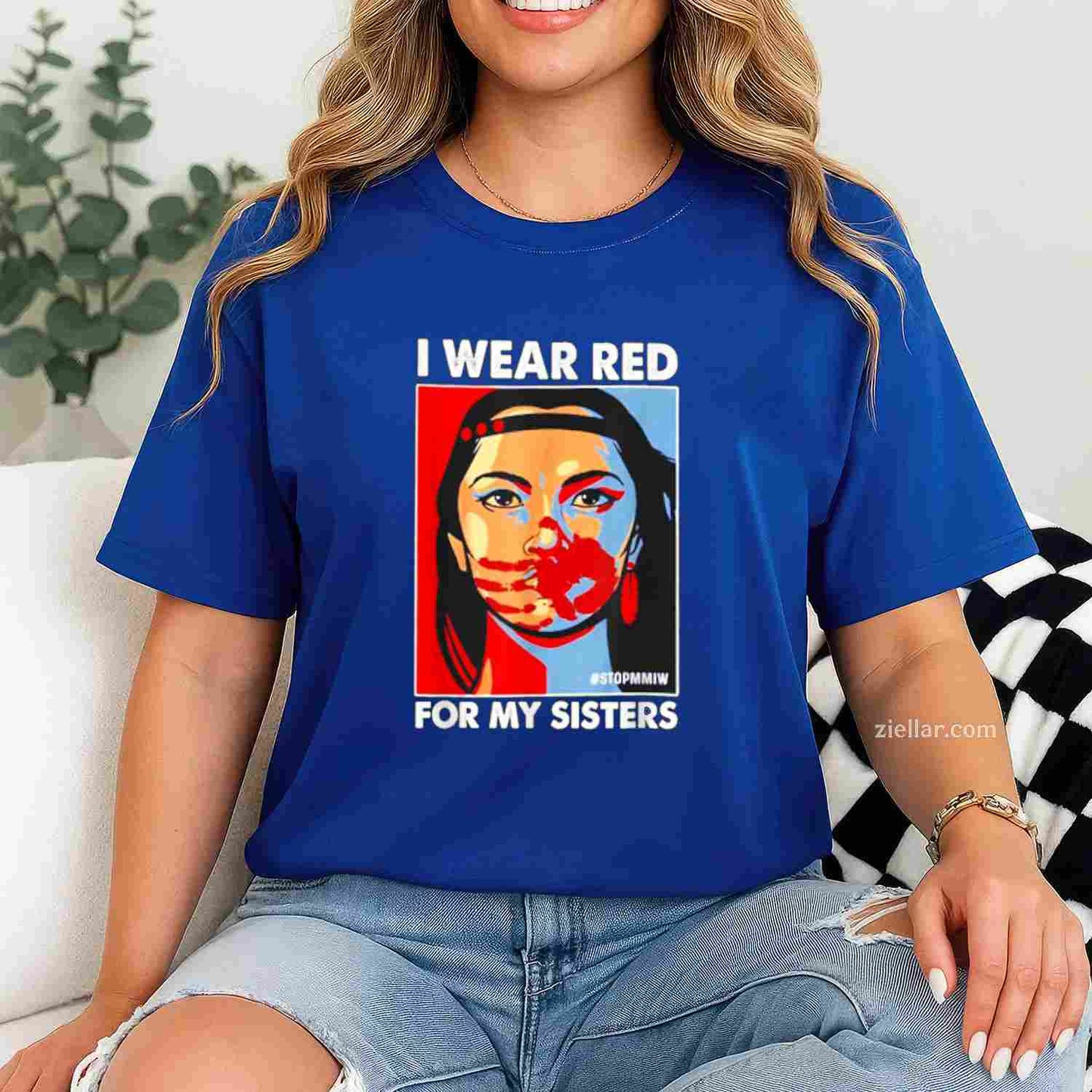 I Wear Red For My Sister, A Native American Stop Mmiw T-Shirt And Tee For Adults
