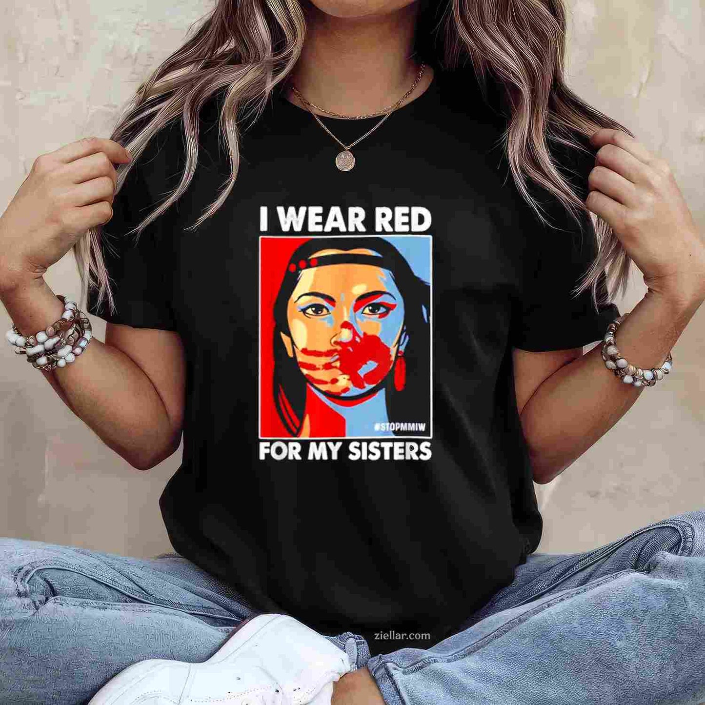 I Wear Red For My Sister, A Native American Stop Mmiw T-Shirt And Tee For Adults