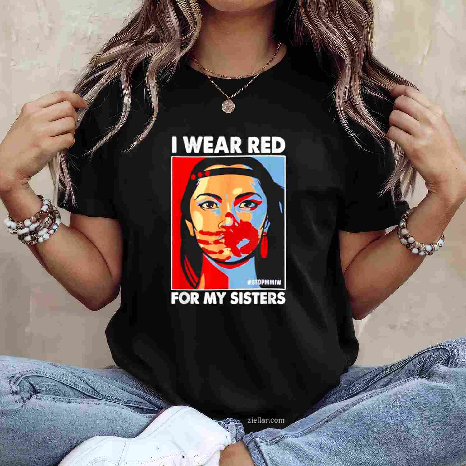 I Wear Red For My Sister, A Native American Stop Mmiw T-Shirt And Tee For Adults