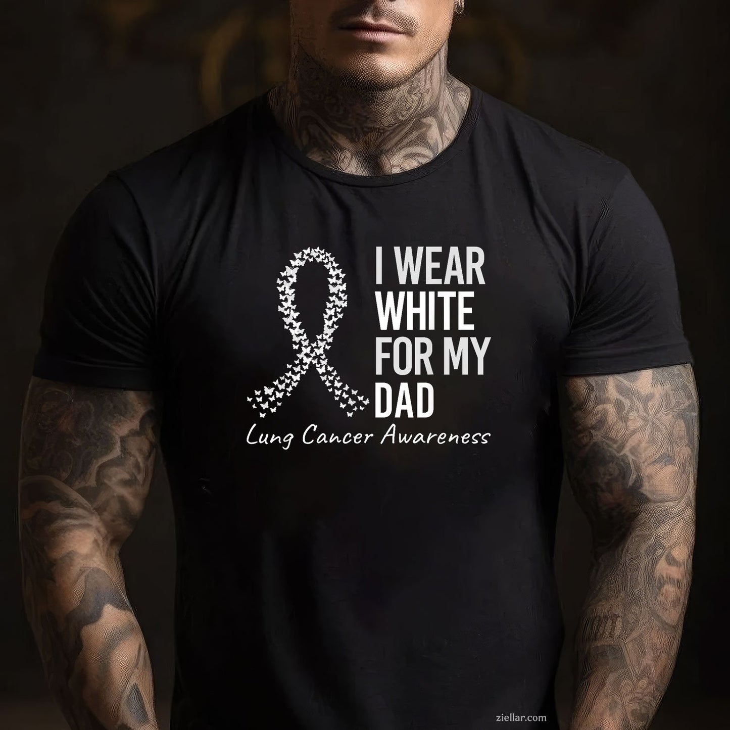 I Wear White For My Dad Lung Cancer Awareness White Ribbon T-Shirt