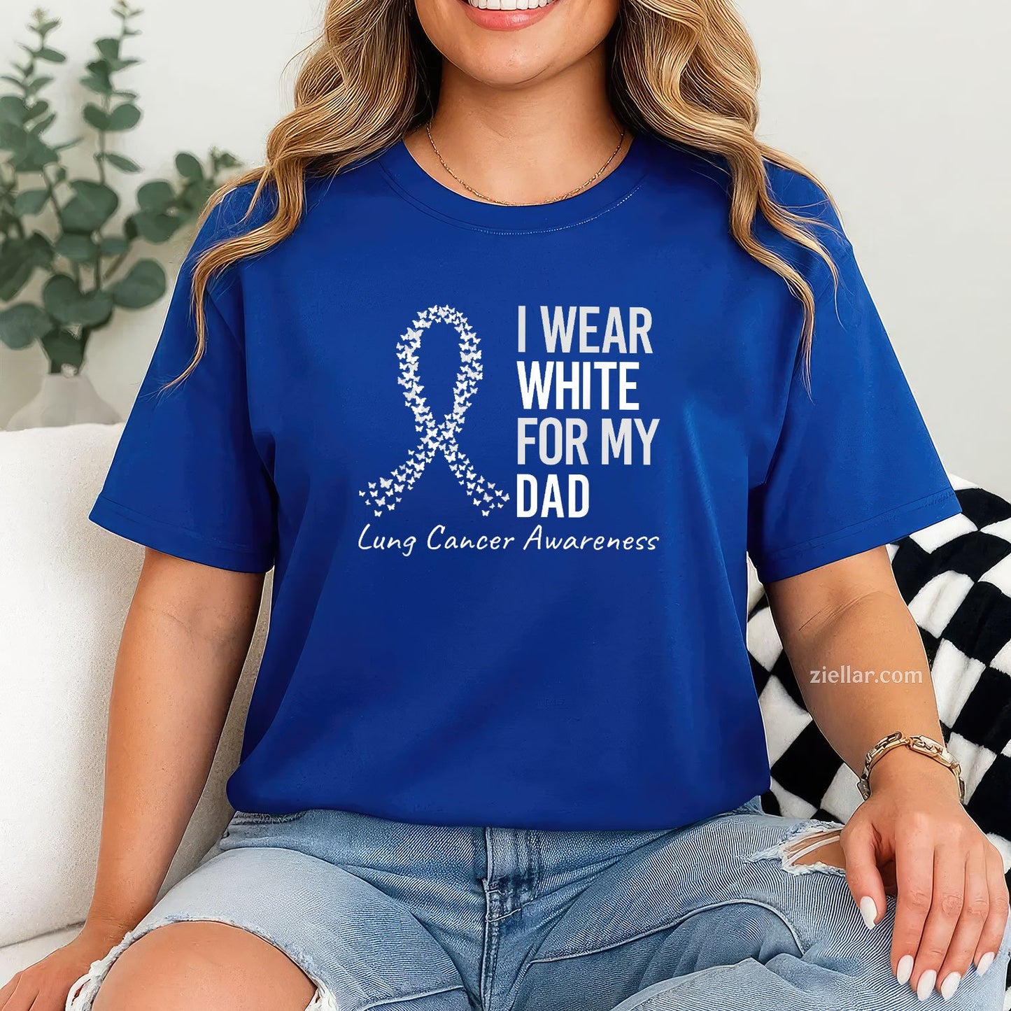 I Wear White For My Dad Lung Cancer Awareness White Ribbon T-Shirt