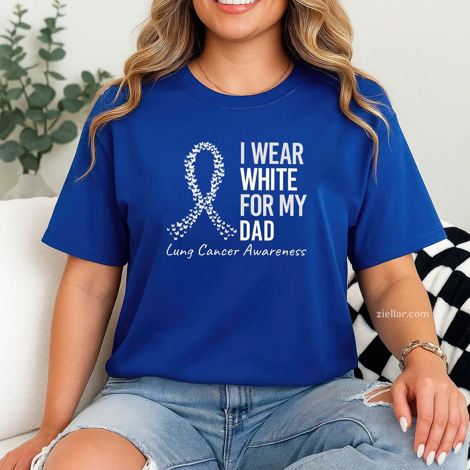 I Wear White For My Dad Lung Cancer Awareness White Ribbon T-Shirt