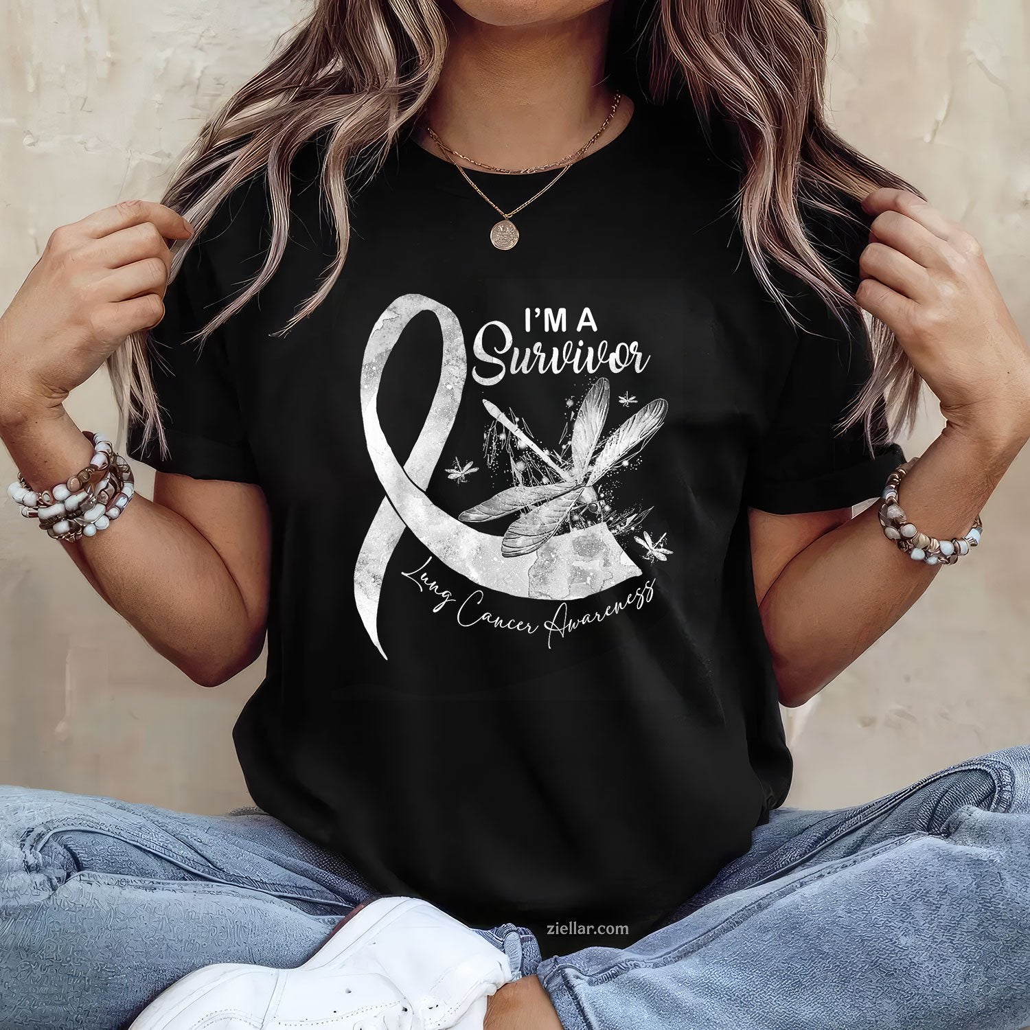 I'm A Survivor Lung Cancer Dragonfly Shirt White Ribbon T-Shirt