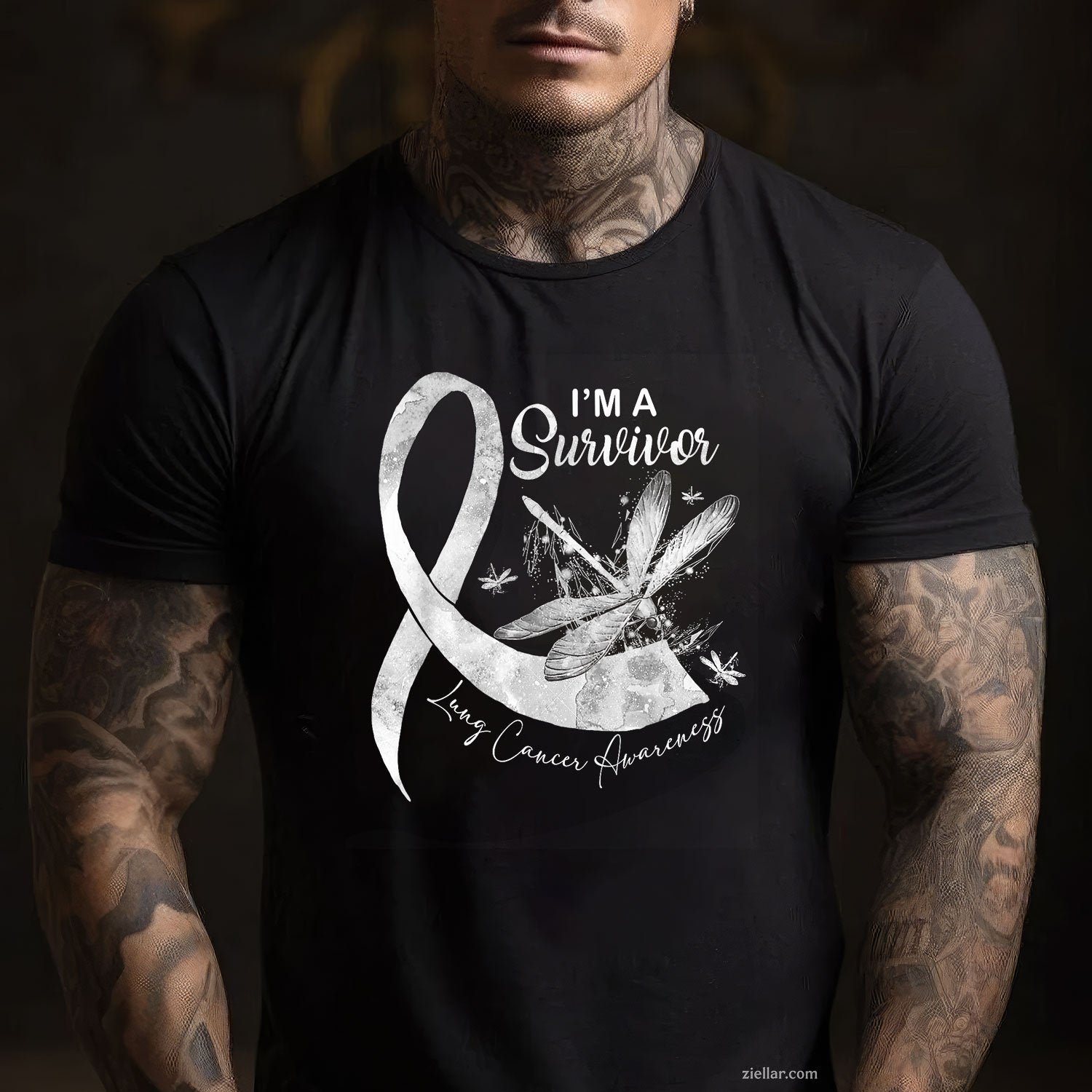 I'm A Survivor Lung Cancer Dragonfly Shirt White Ribbon T-Shirt