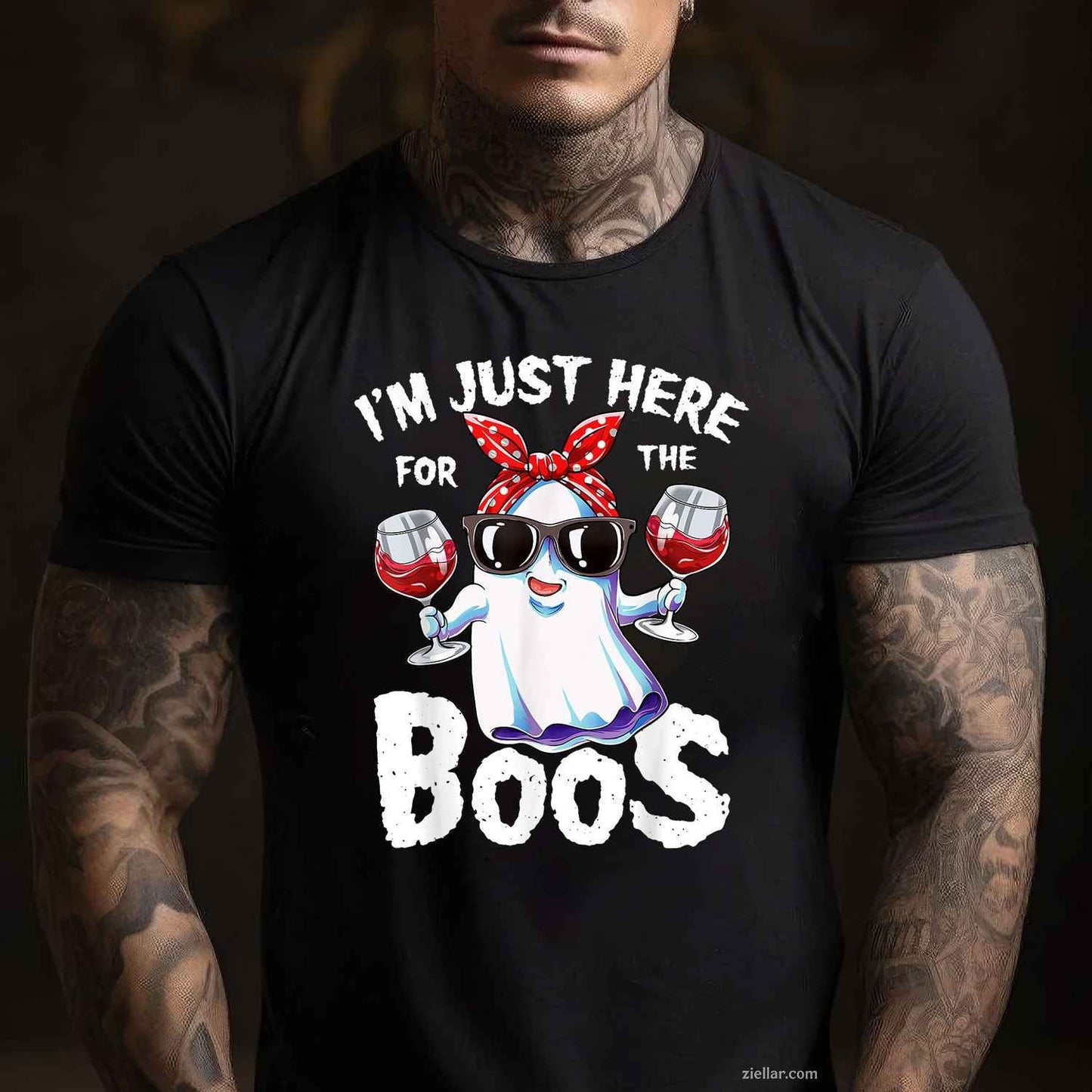 I'm Just Here For The Boos Halloween Women Ghost Cute Funny Tee, Halloween T-Shirt for Men Women Adults Unisex, Classic Fit Unisex Design, Everyday Wear Essential