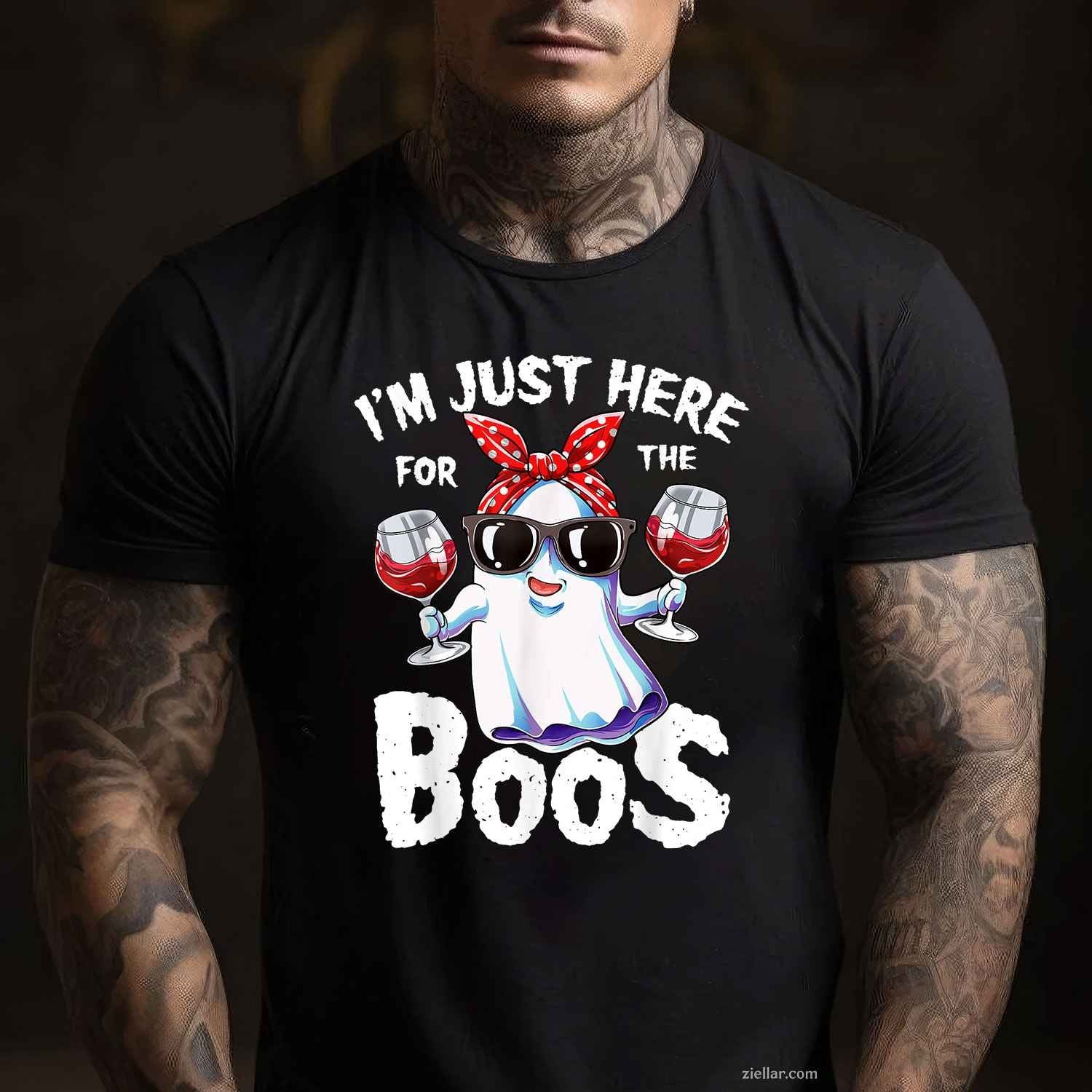 I'm Just Here For The Boos Halloween Women Ghost Cute Funny Tee, Halloween T-Shirt for Men Women Adults Unisex, Classic Fit Unisex Design, Everyday Wear Essential