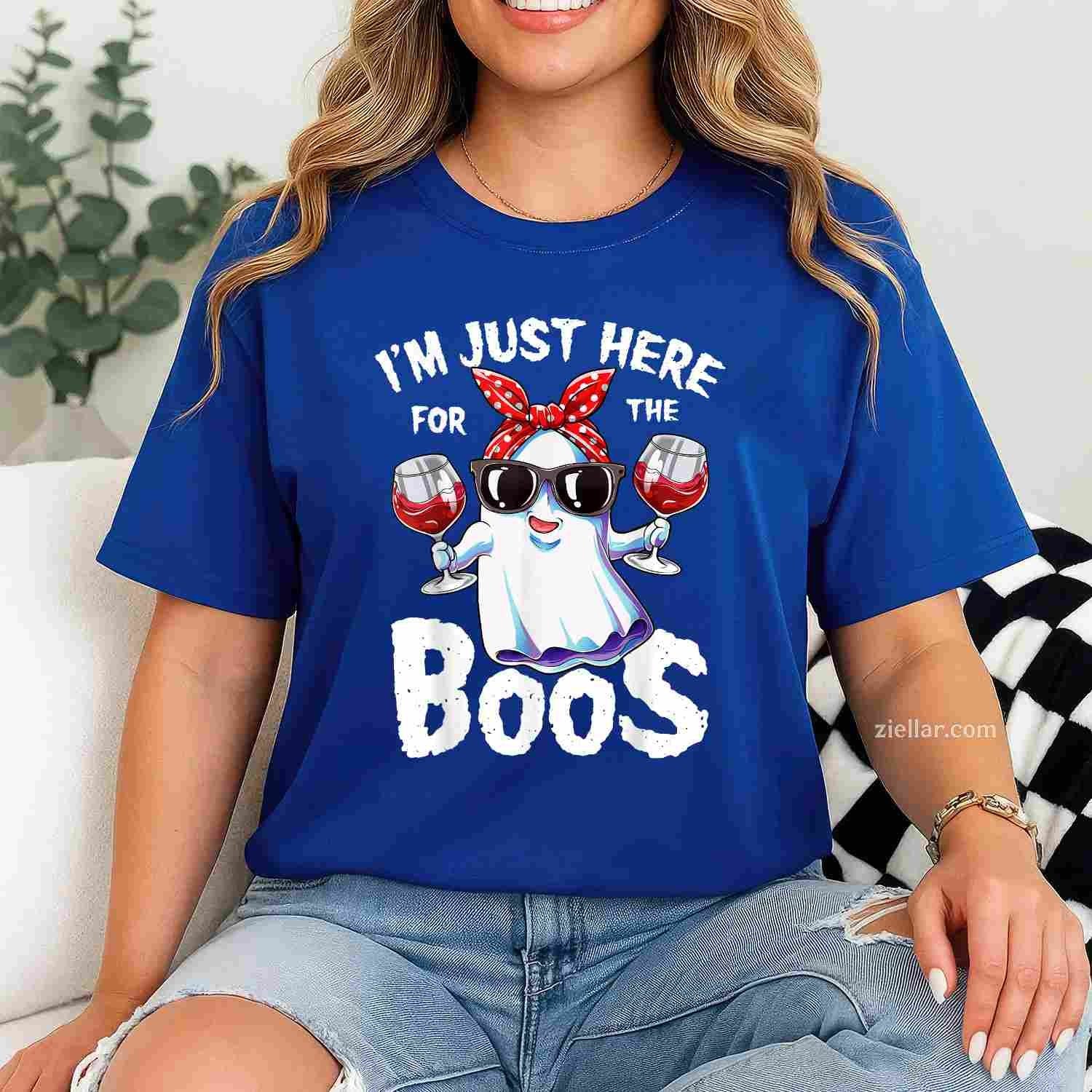 I'm Just Here For The Boos Halloween Women Ghost Cute Funny Tee, Halloween T-Shirt for Men Women Adults Unisex, Classic Fit Unisex Design, Everyday Wear Essential