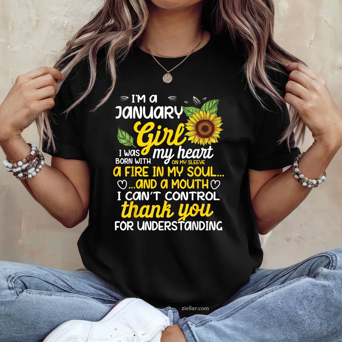 I'm a January Sunflower Queen Tee and T-Shirt, Birthday T-Shirt Gift for Women Born in January