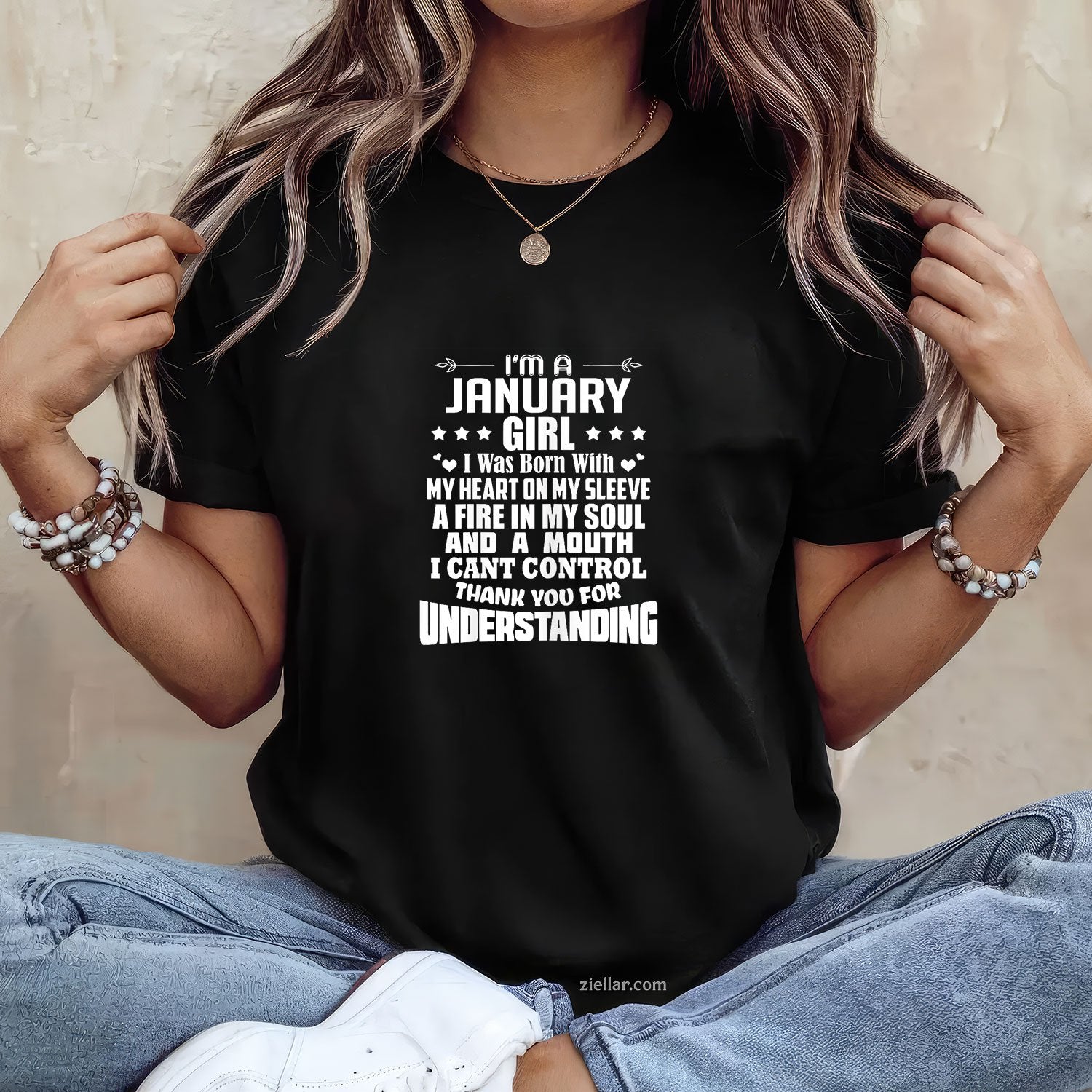 I'm a January Girl Tee and T-Shirt, Heart Fire Soul Birthday T-Shirt for Women Adults