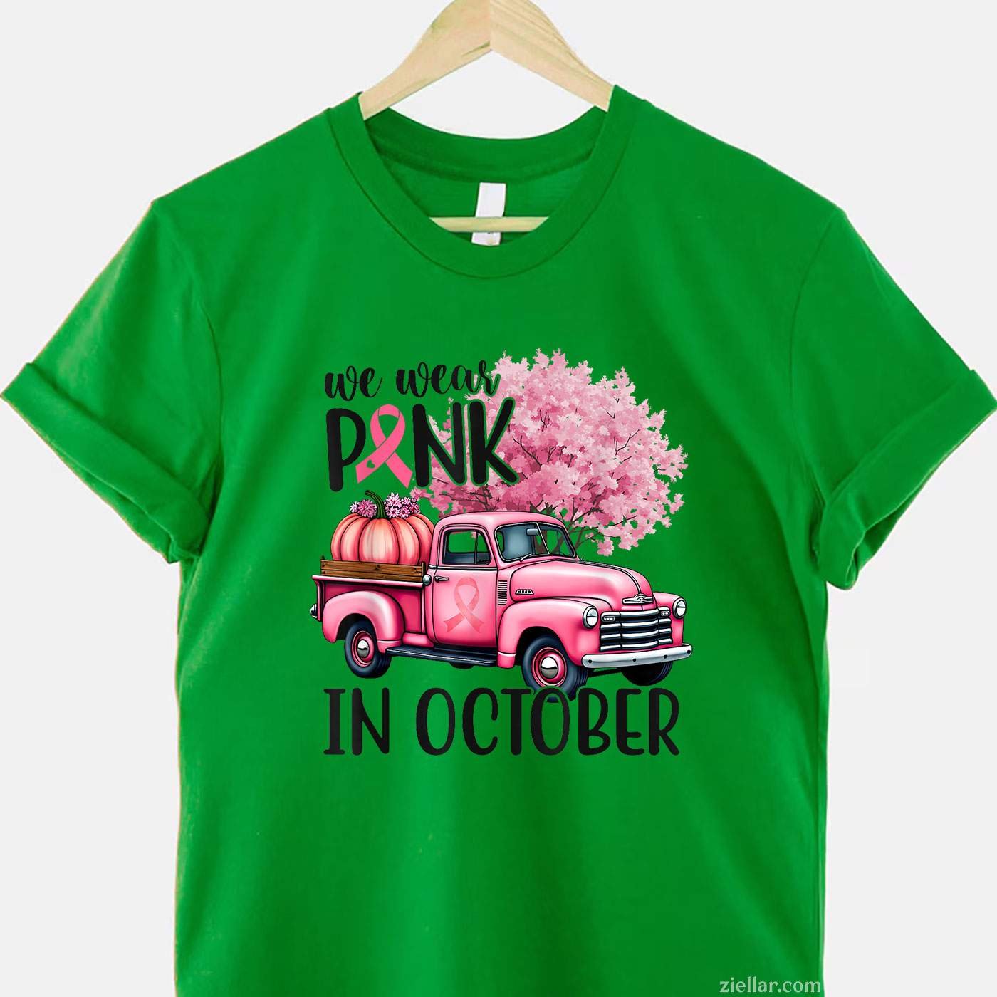 In October We Wear Pink Truck Breast Cancer s for Women Funny Graphic Tee and T-Shirt Gift for Adults Men Women Unisex