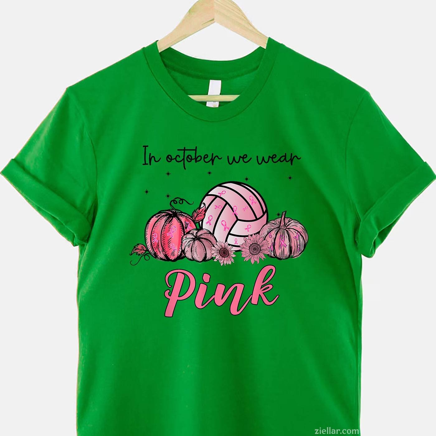 In October We Wear Pink Volleyball Breast Cancer Awareness Funny Graphic Tee and T-Shirt Gift for Adults Men Women Unisex