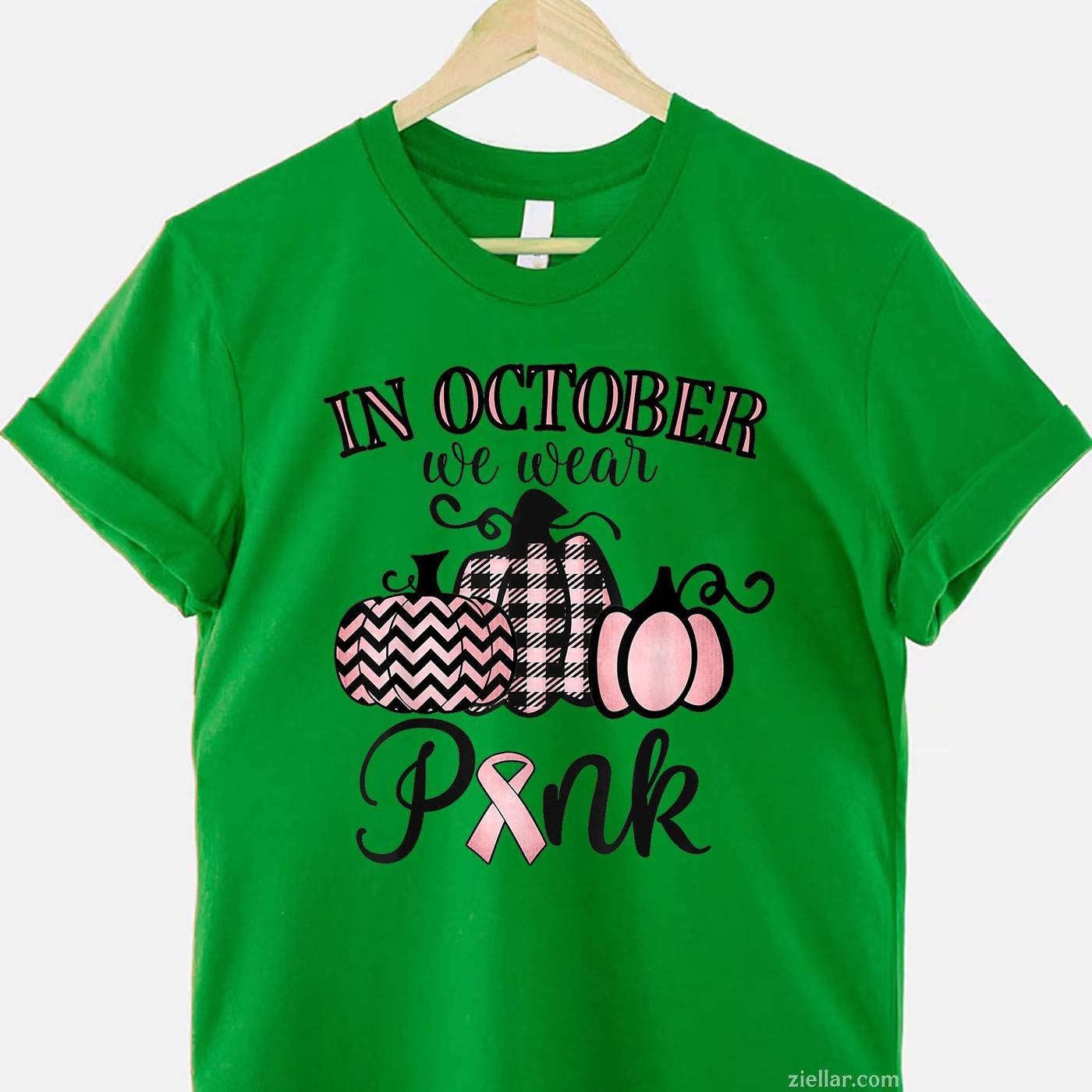 In October We Wear Pink Thanksgiving Breast Cancer Awareness Funny Graphic Tee and T-Shirt Gift for Adults Men Women Unisex