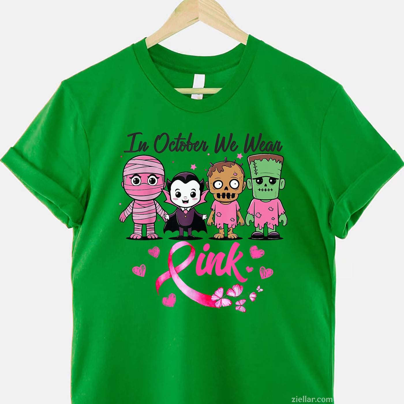In October we wear pink halloween Funny Graphic Tee and T-Shirt Gift for Adults Men Women Unisex