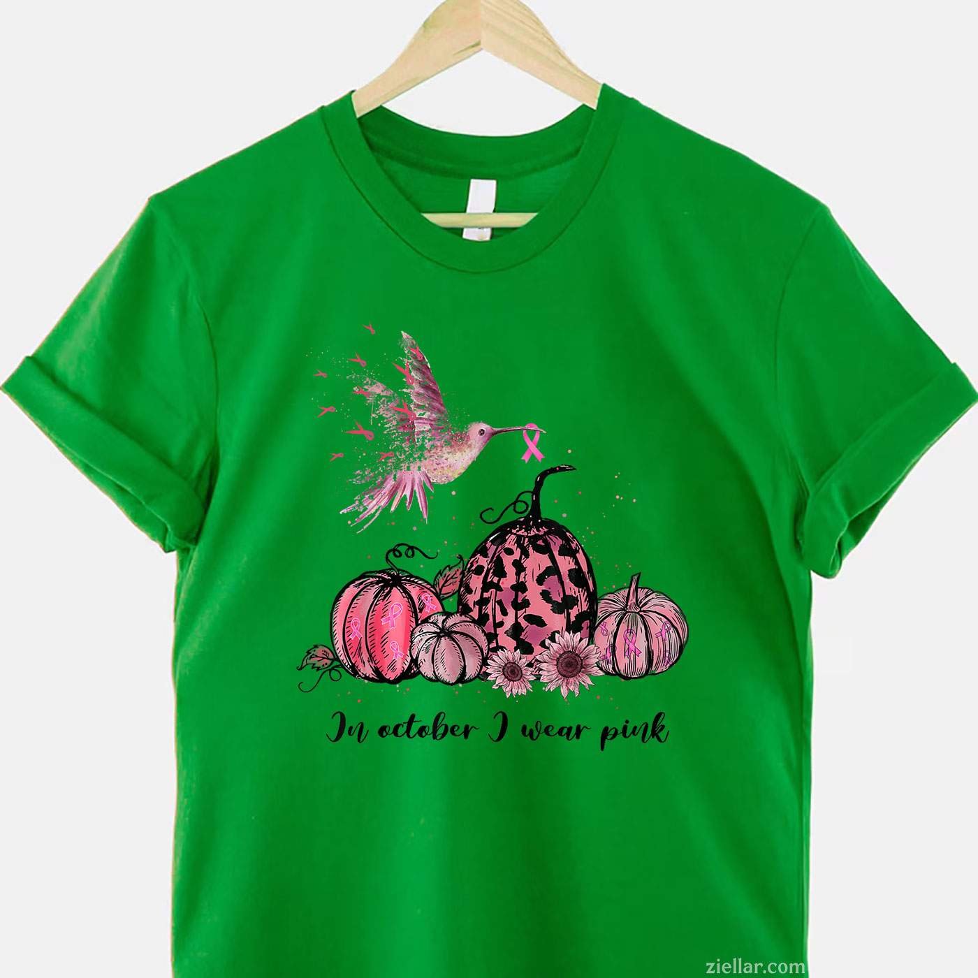 In October We Wear Pink Hummingbird Breast Cancer Awareness Funny Graphic Tee and T-Shirt Gift for Adults Men Women Unisex