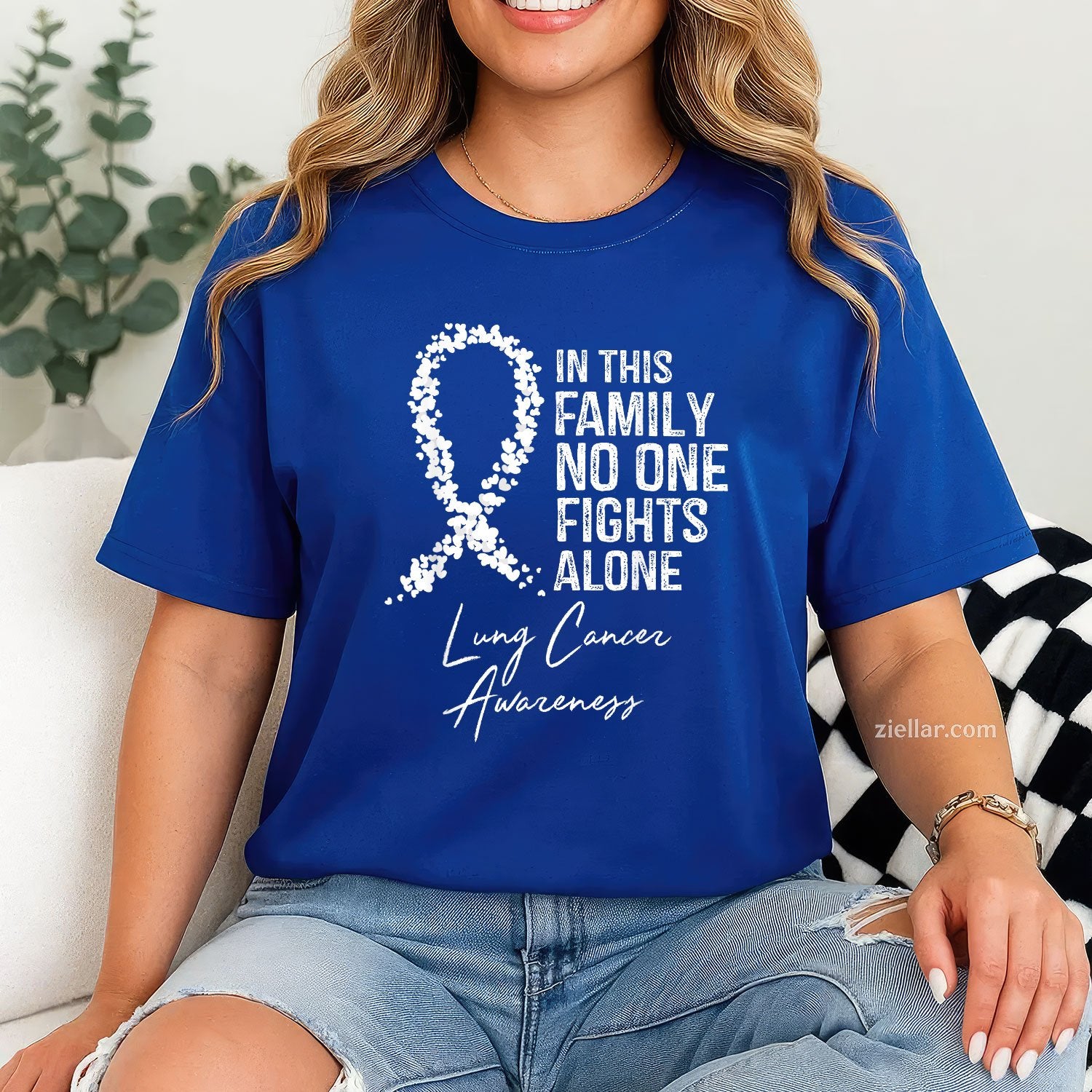In This Family No One Fights Alone Shirt Lung Cancer Tee and T-Shirt, Lung Cancer Awareness Support T-Shirt for Men and Women Adults