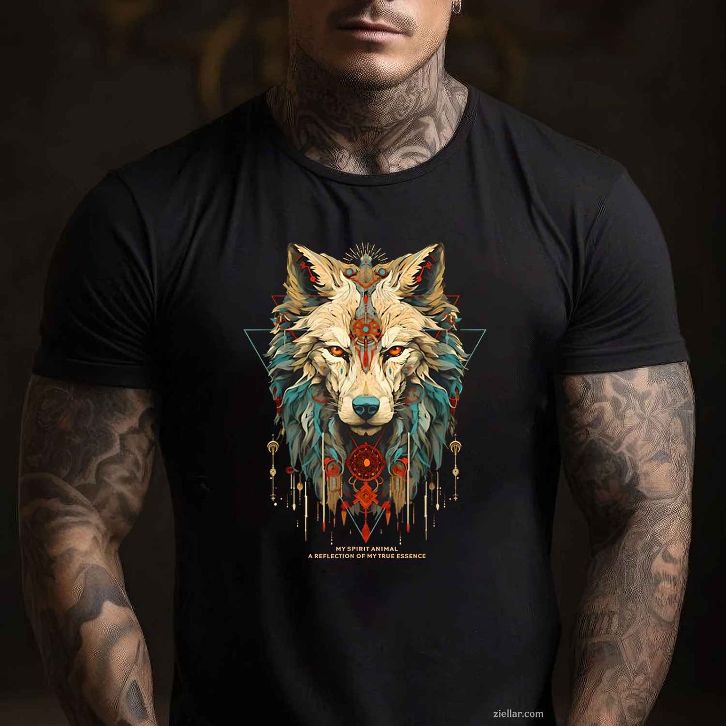 Indian Native American Woman With White Wolf Vintage Gift T-Shirt And Tee For Women