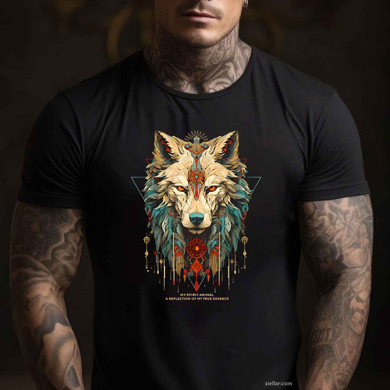 Indian Native American Woman With White Wolf Vintage Gift T-Shirt And Tee For Women