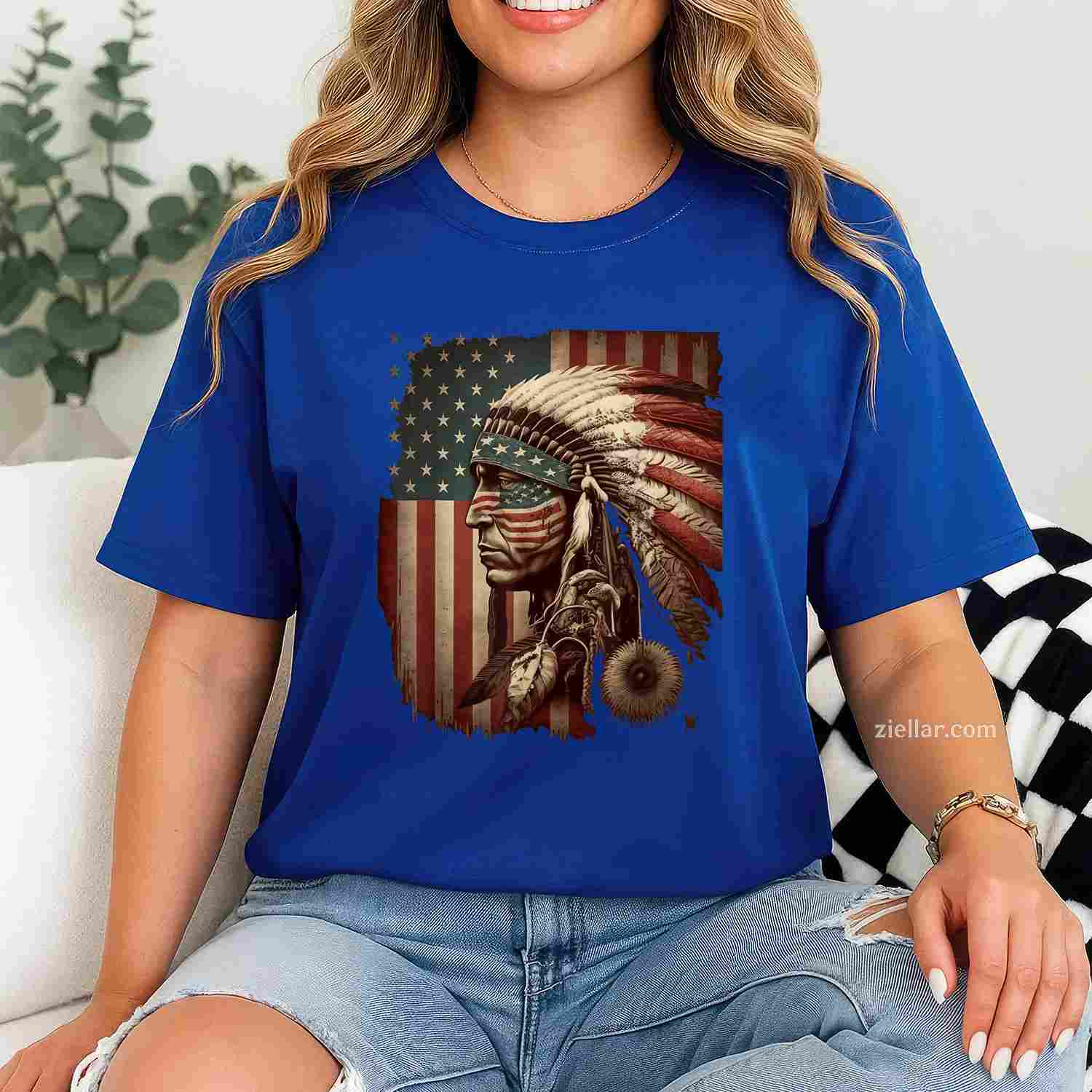 Indigenous People Tribal_ Native American Indian Chief American Usa Flag T-Shirt And Tee For Adults
