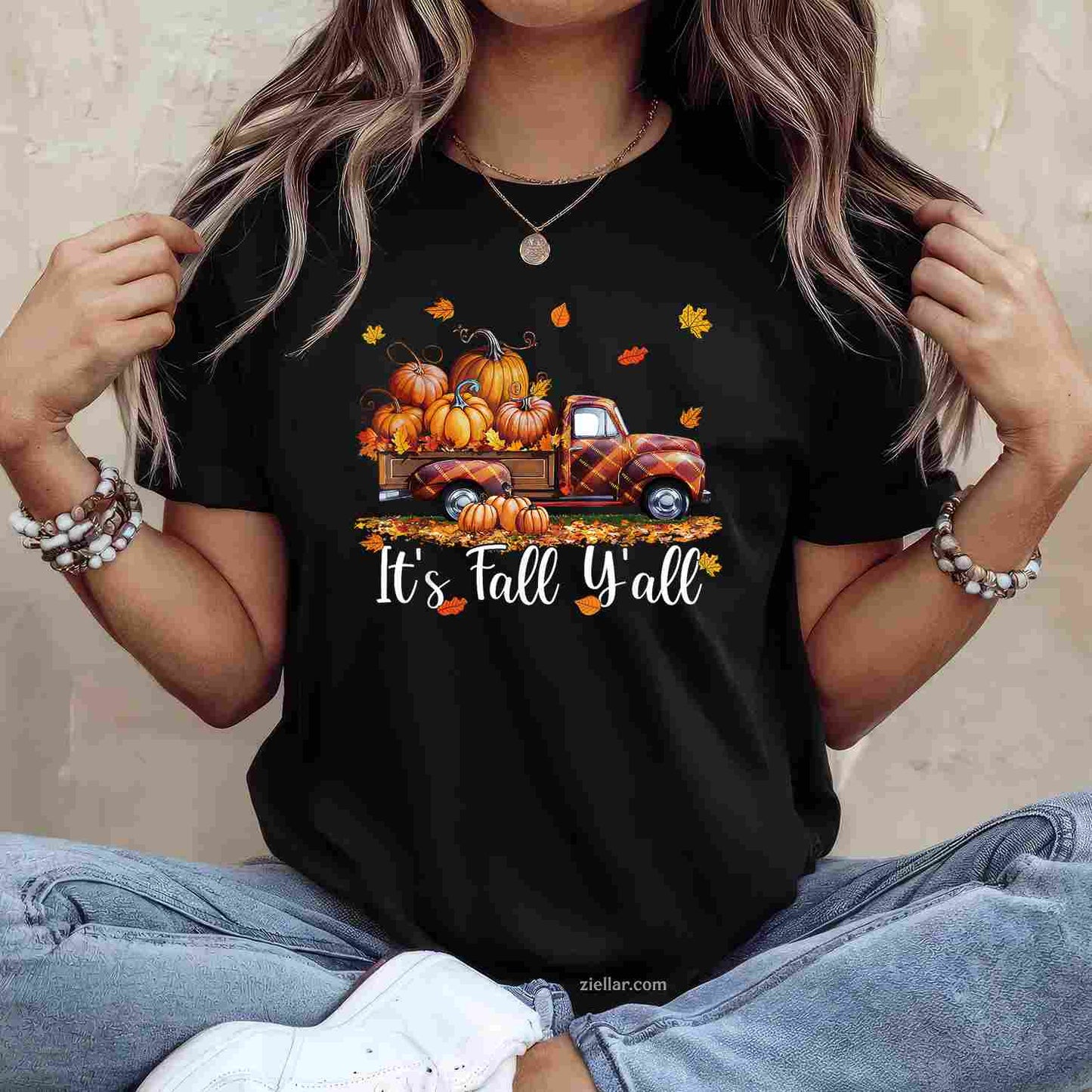 It's Fall Y'all Pumpkin Truck Autumn Tree Hello Fall T-Shirt and Tee for Adults Men Women Unisex
