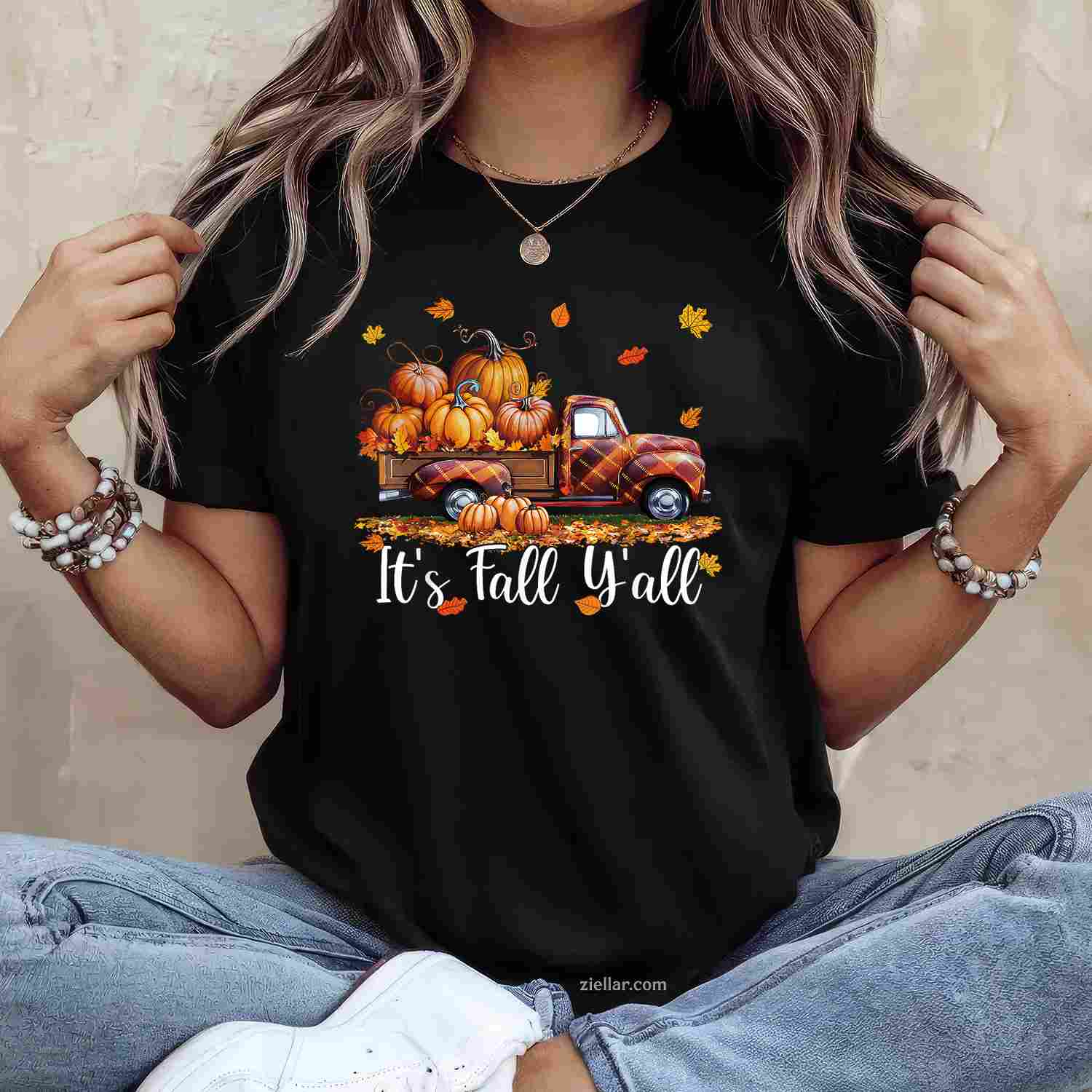 It's Fall Y'all Pumpkin Truck Autumn Tree Hello Fall T-Shirt and Tee for Adults Men Women Unisex