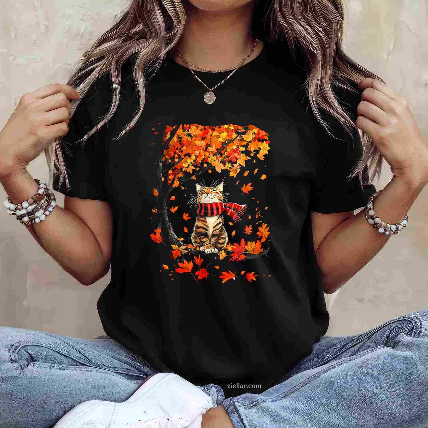It's Fall Y'all Thanksgiving Cat Leaf Fall Tree Hello Autumn T-Shirt and Tee for Adults Men Women Unisex