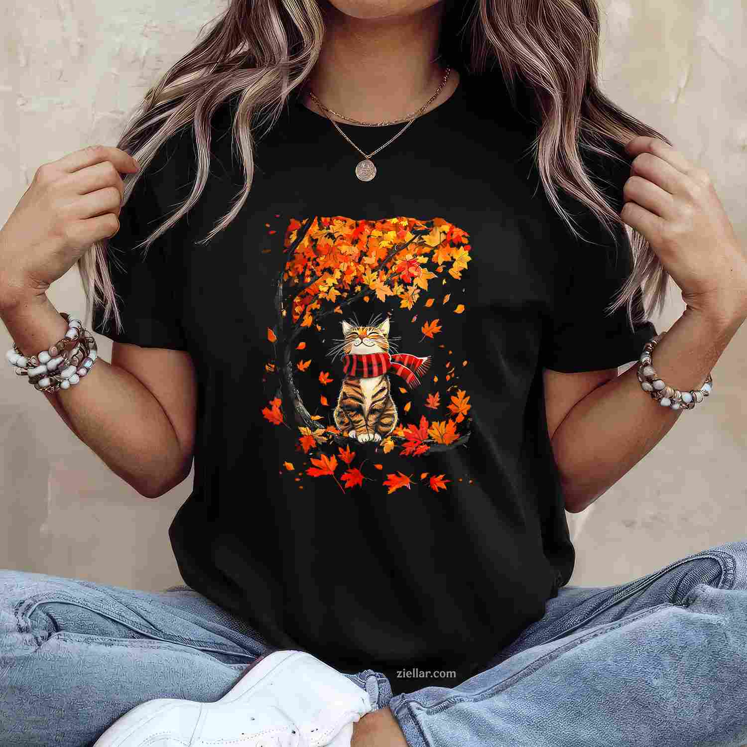 It's Fall Y'all Thanksgiving Cat Leaf Fall Tree Hello Autumn T-Shirt and Tee for Adults Men Women Unisex