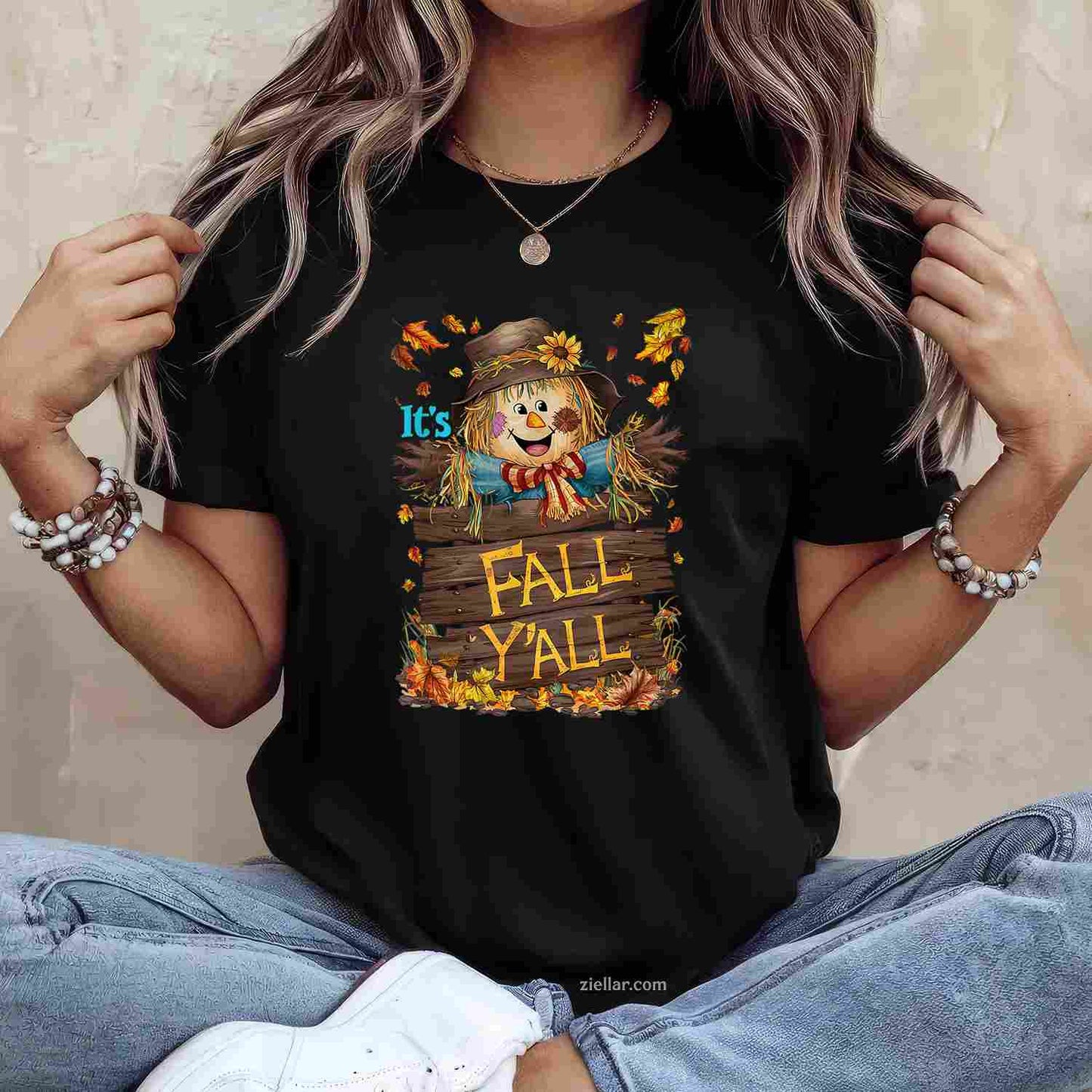 It's Fall Y'all Cute Scarecrow Fall Thanksgiving Halloween T-Shirt and Tee for Adults Men Women Unisex
