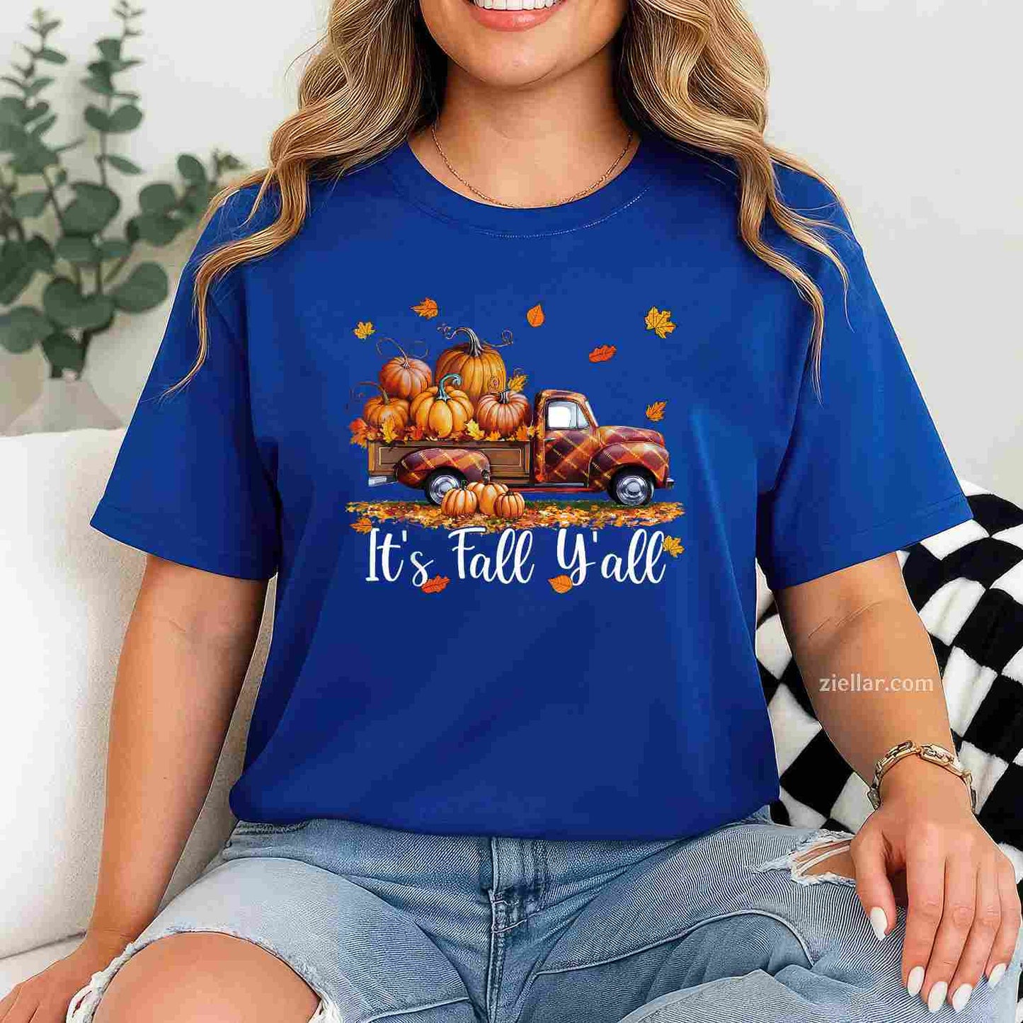 It's Fall Y'all Pumpkin Truck Autumn Tree Hello Fall T-Shirt and Tee for Adults Men Women Unisex
