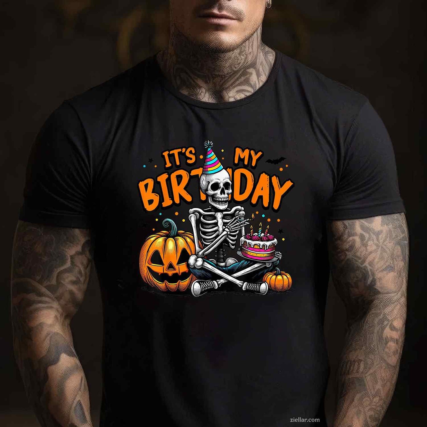 It's My Birthday Skeleton Happy Halloween Birthday Party T-Shirt and Tee for Adults Men Women Unisex