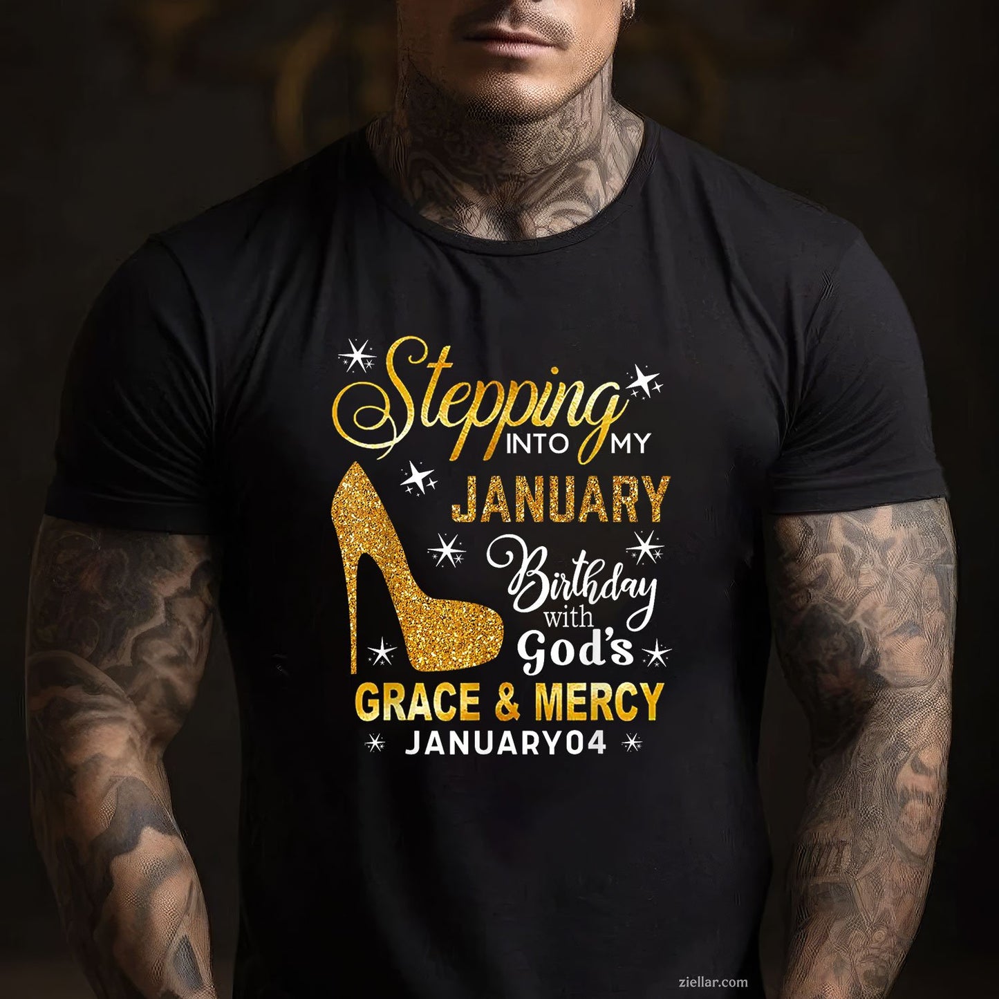 January 4th Birthday Tee and T-Shirt, Stepping Into My Day With God's Grace T-Shirt for Adults