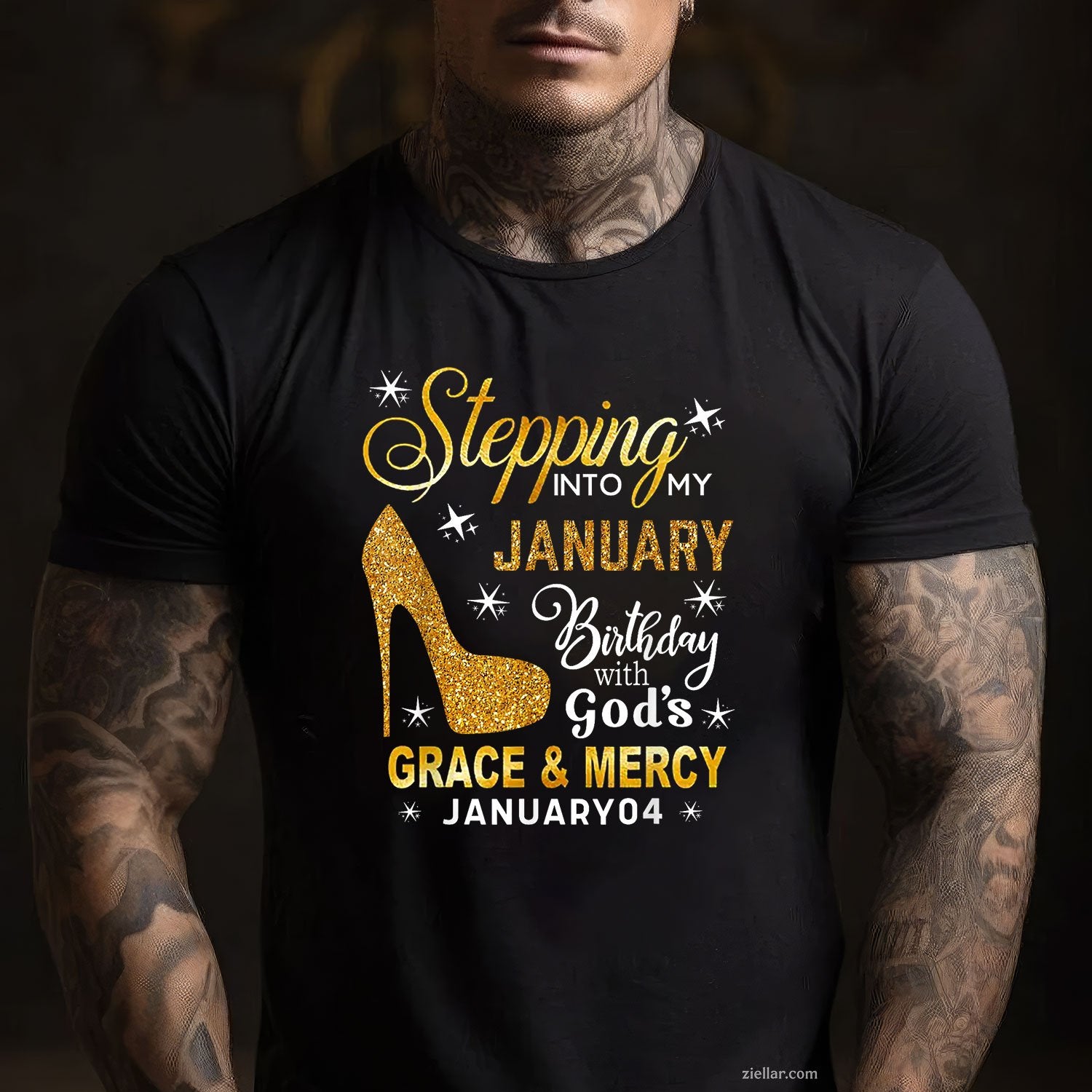 January 4th Birthday Tee and T-Shirt, Stepping Into My Day With God's Grace T-Shirt for Adults