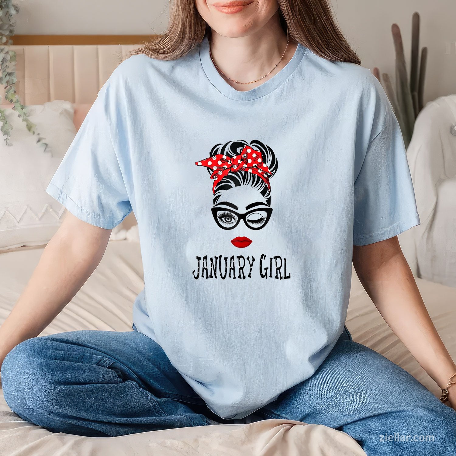 January Girl Wink Eye Face Tee and T-Shirt, Stylish Woman Birthday T-Shirt Gift for Adults