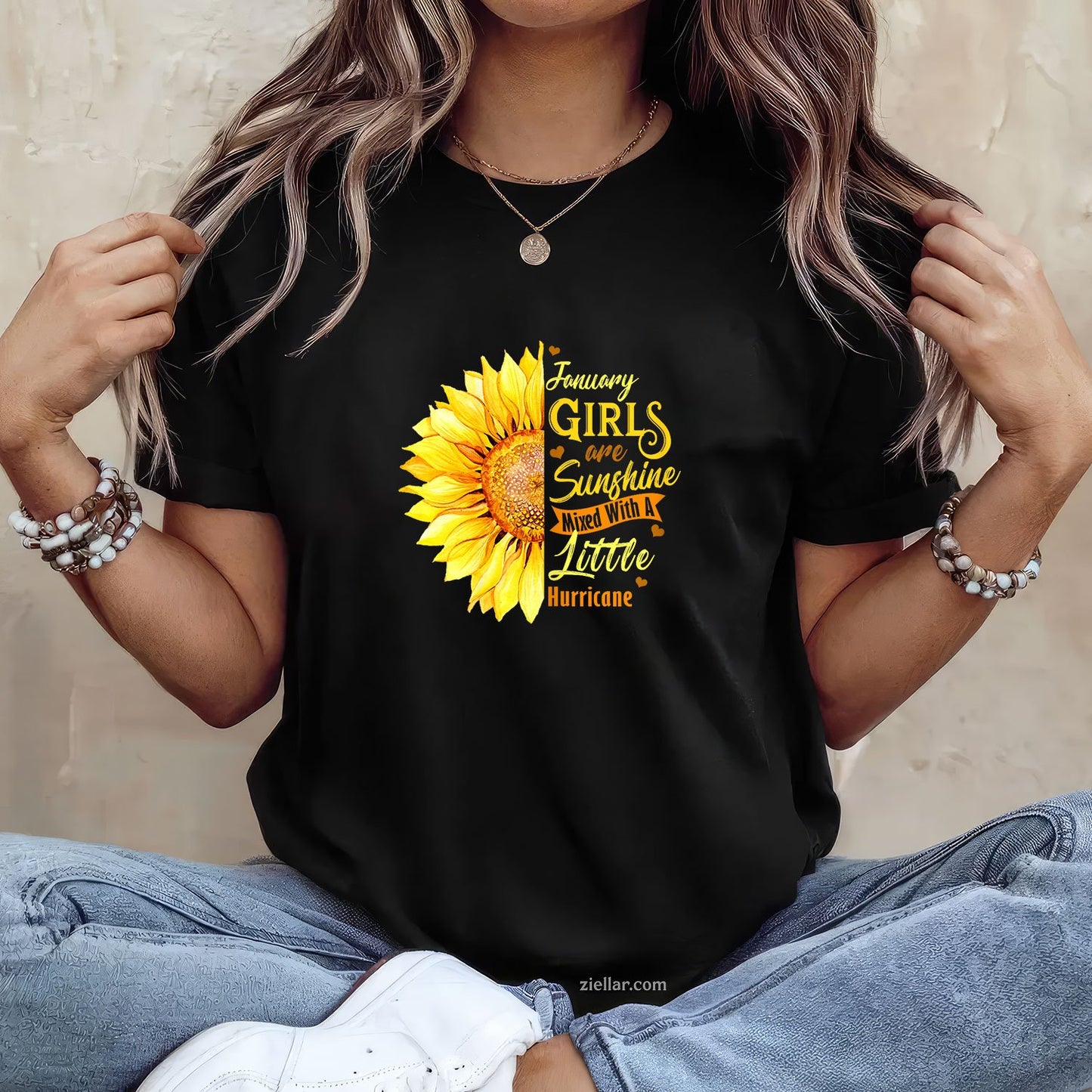 January Girls Are Sunshine and Storm Tee and T-Shirt, Funny Birthday T-Shirt for Women Adults