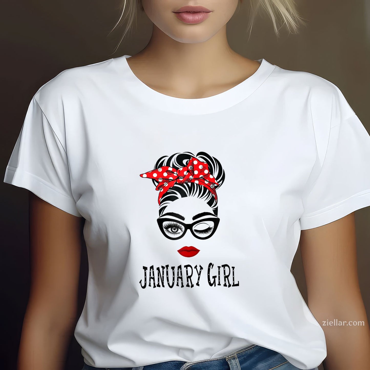 January Girl Wink Eye Face Tee and T-Shirt, Stylish Woman Birthday T-Shirt Gift for Adults