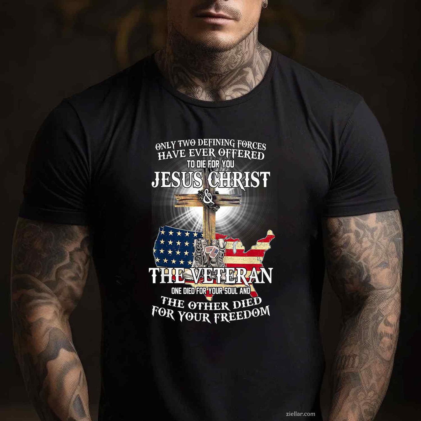 Jesus And Veteran, Died For Your Soul And Your Freedom T-Shirt And Tee For Adults