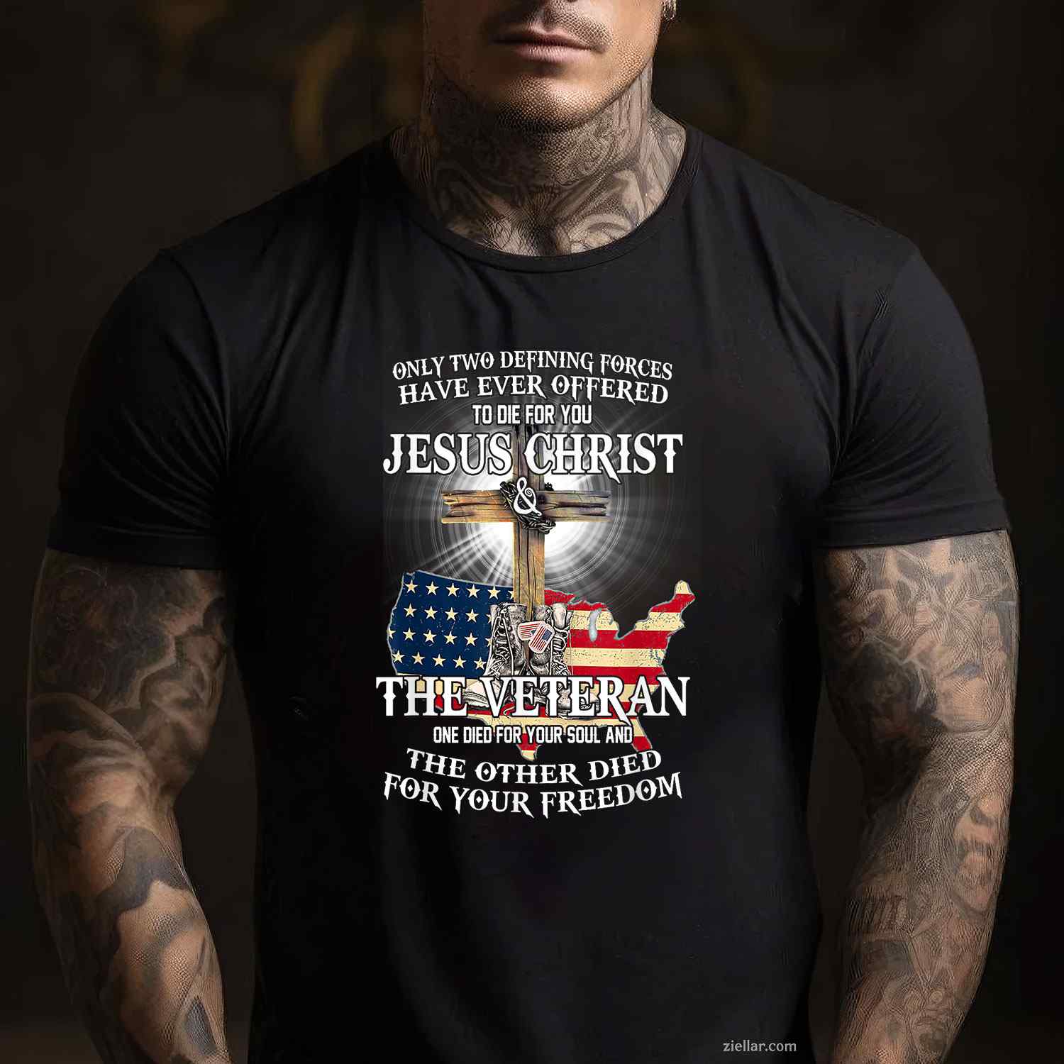 Jesus And Veteran, Died For Your Soul And Your Freedom T-Shirt And Tee For Adults